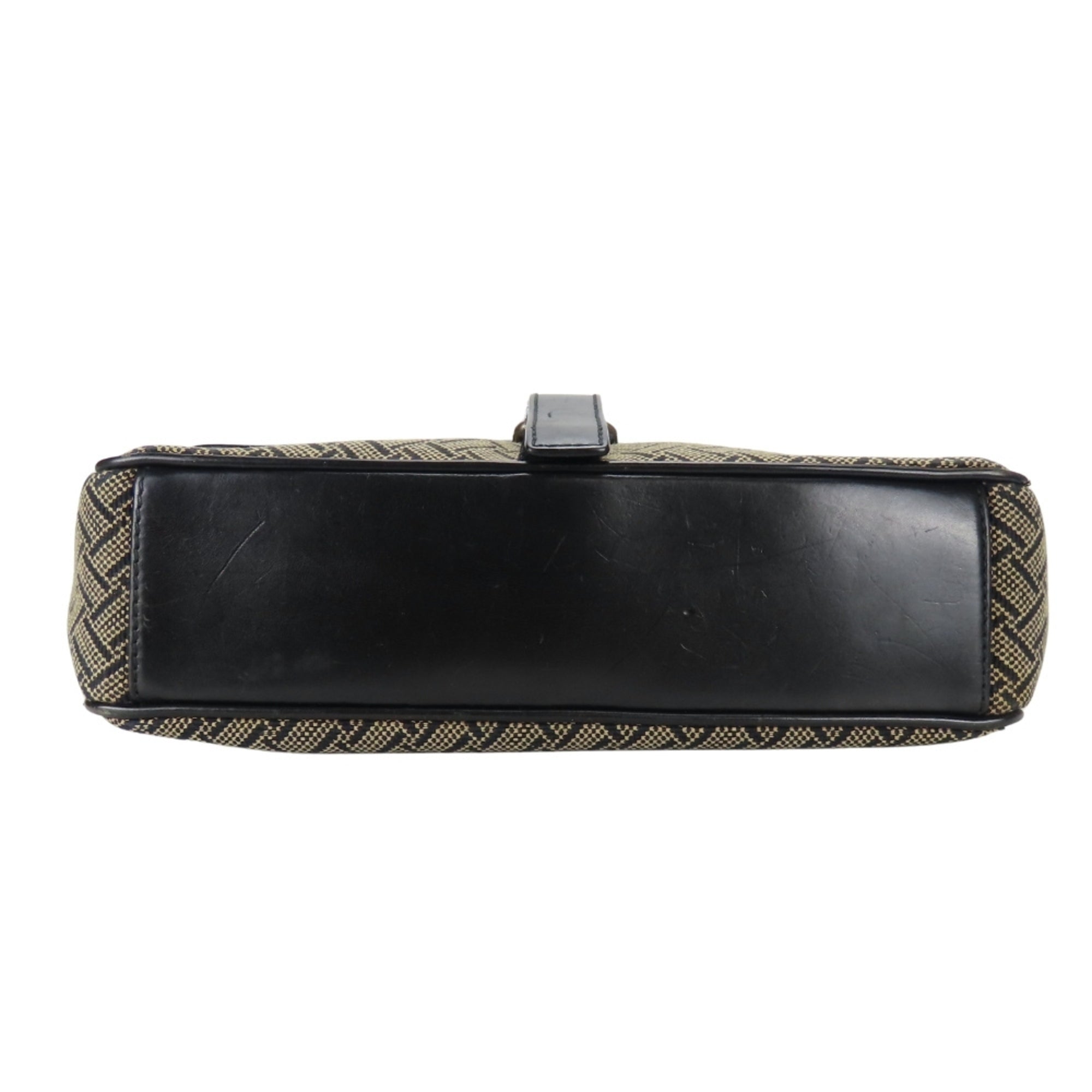 Salvatore Ferragamo Beige Black Canvas Leather Shoulder Bag (Pre-Owned)