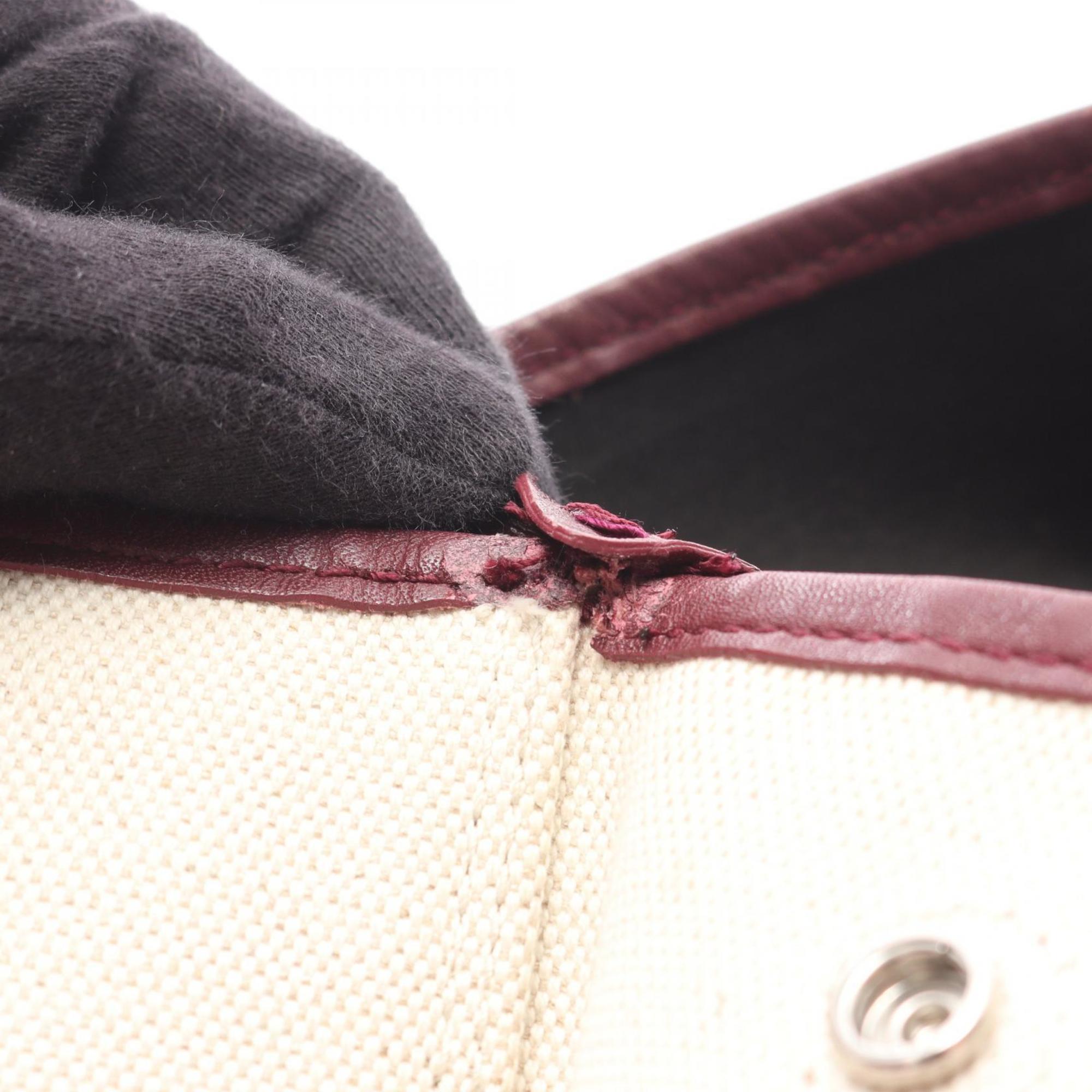 Balenciaga Bordeaux Ivory Canvas Leather Pouch Tote Bag (Pre-Owned)