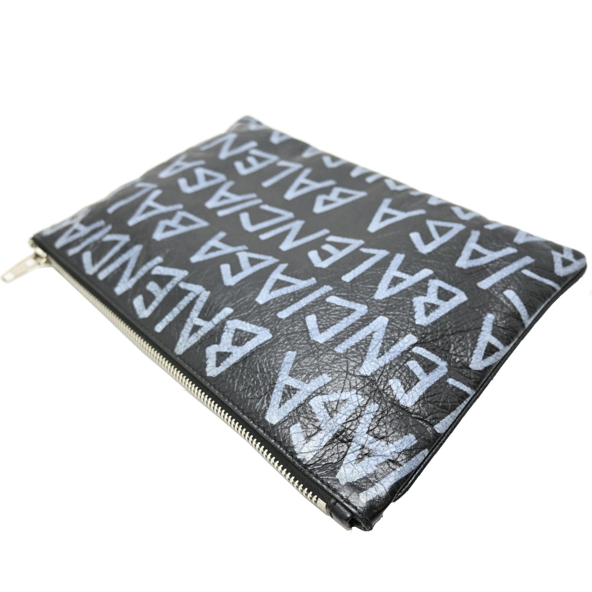 Balenciaga Black White Leather Clutch Bag (Pre-Owned)