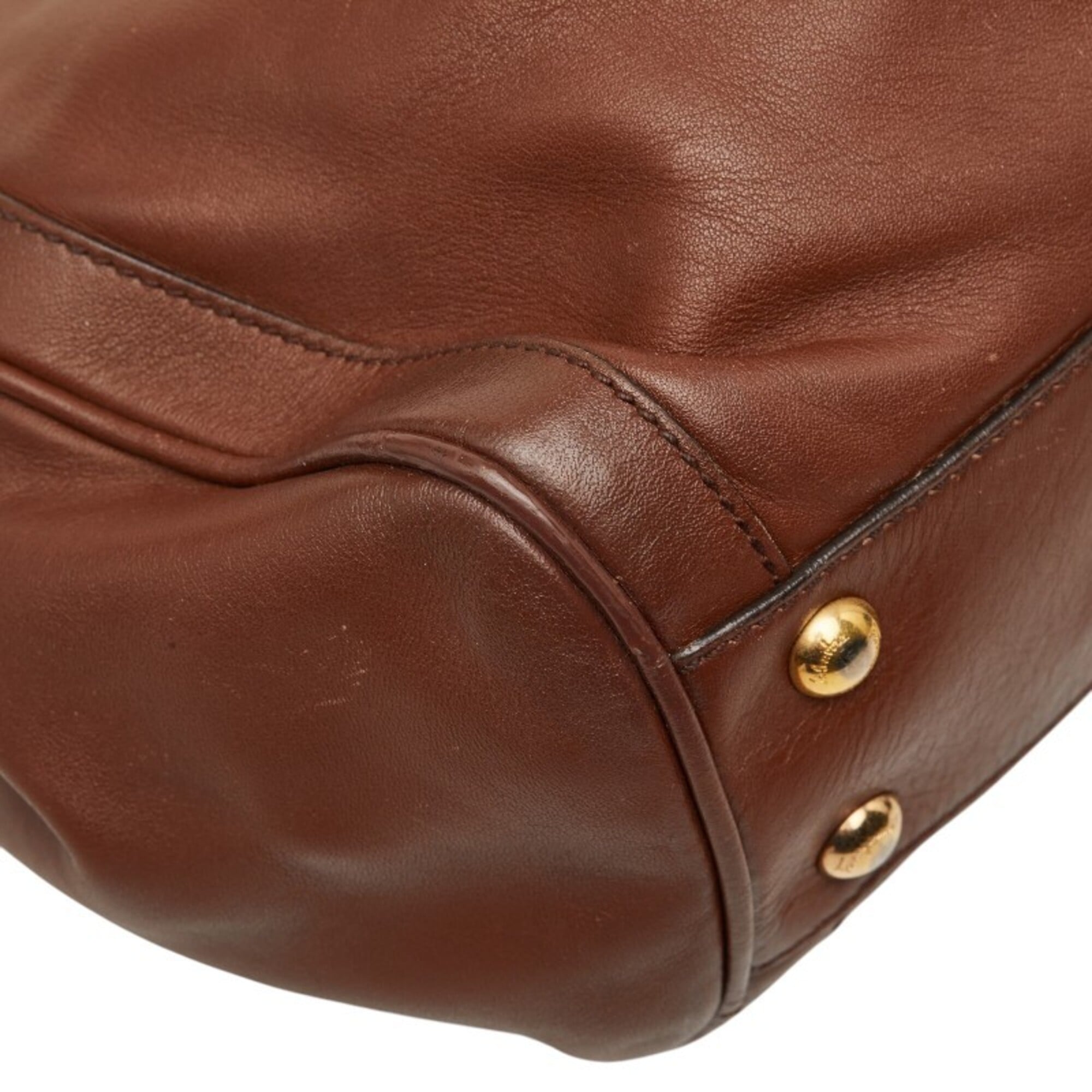Salvatore Ferragamo Gancini Brown Leather Shoulder Bag Tote Bag (Pre-Owned)