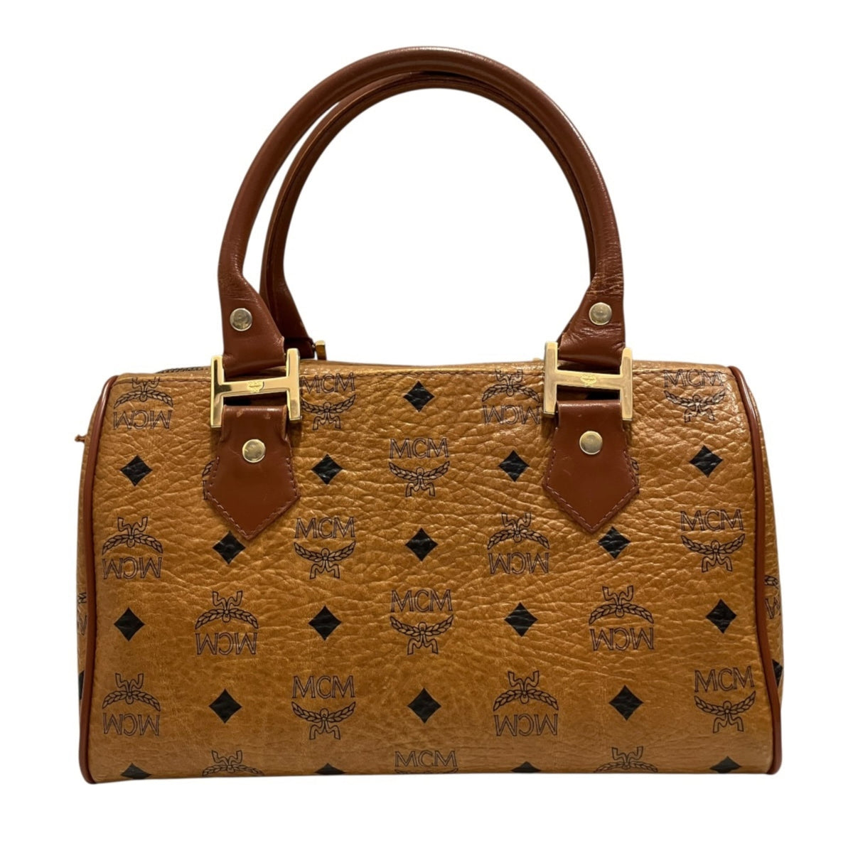 Mcm Visetos Brown Leather Boston Bag (Pre-Owned)