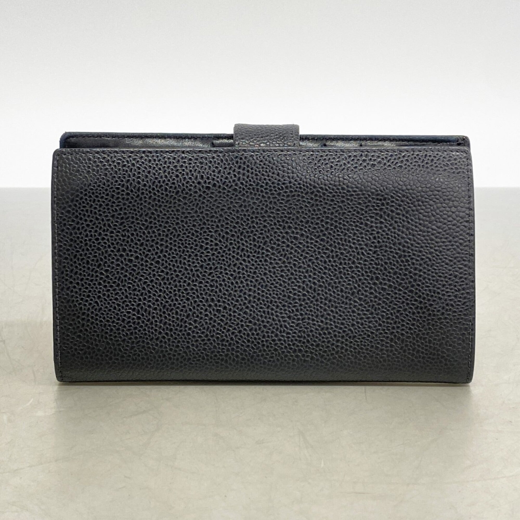 Chanel Black Grained Calfskin Long Wallet (Bi-Fold) (Pre-Owned)