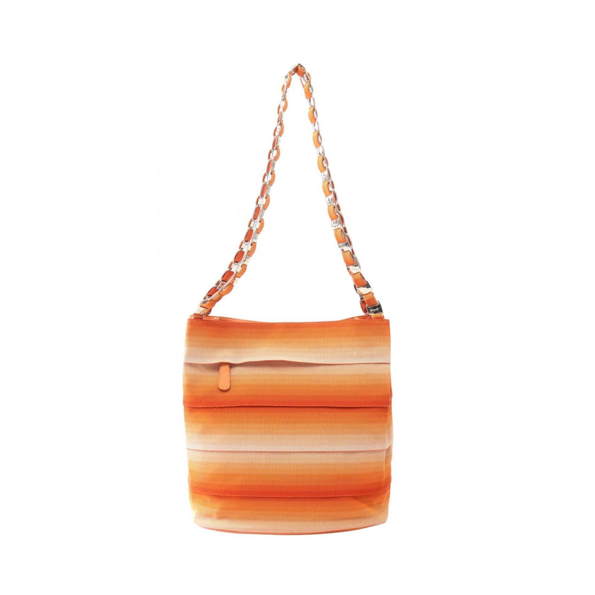 Salvatore Ferragamo Orange Canvas Leather Shoulder Bag (Pre-Owned)