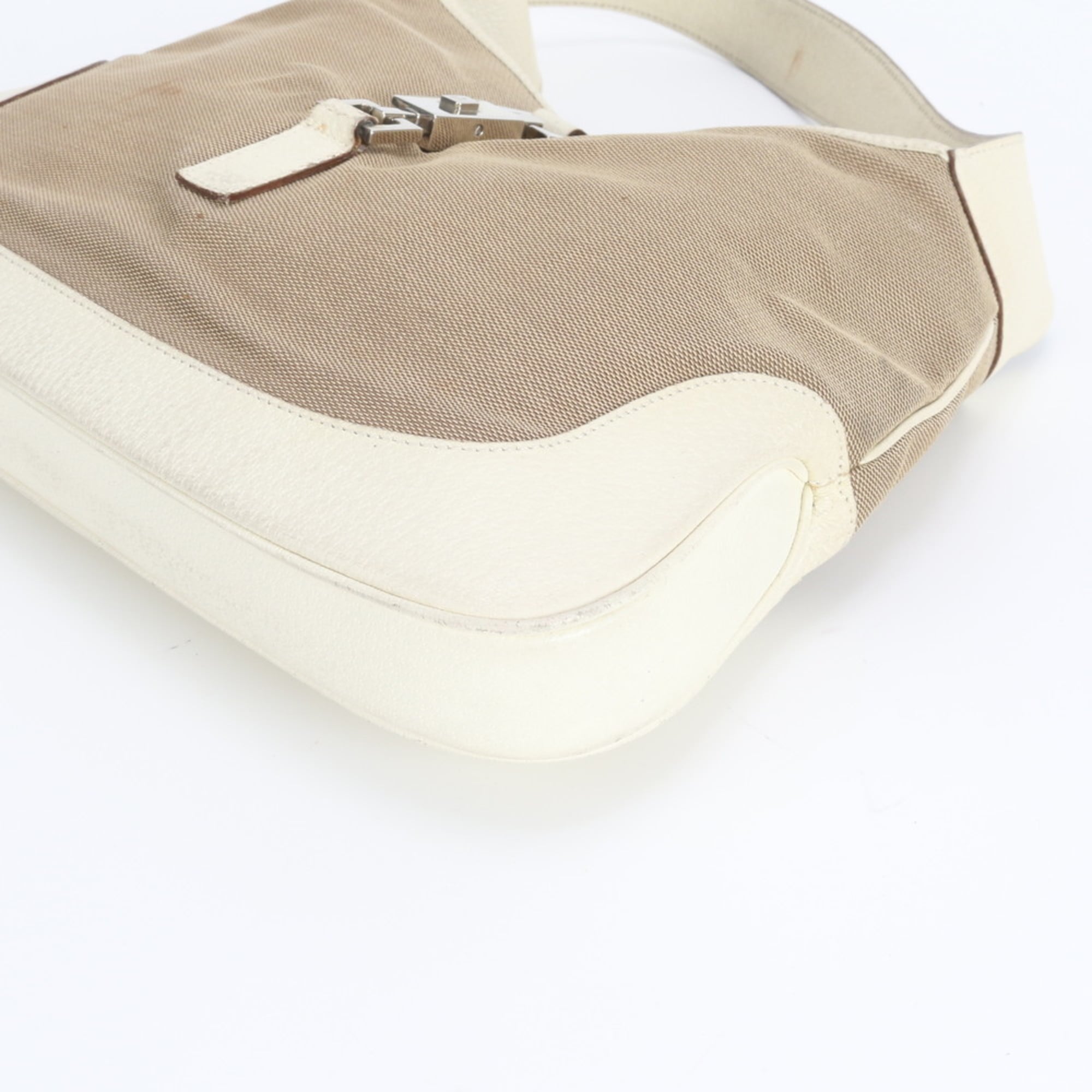 Gucci Beige Leather Canvas Handbag Shoulder Bag Tote Bag (Pre-Owned)