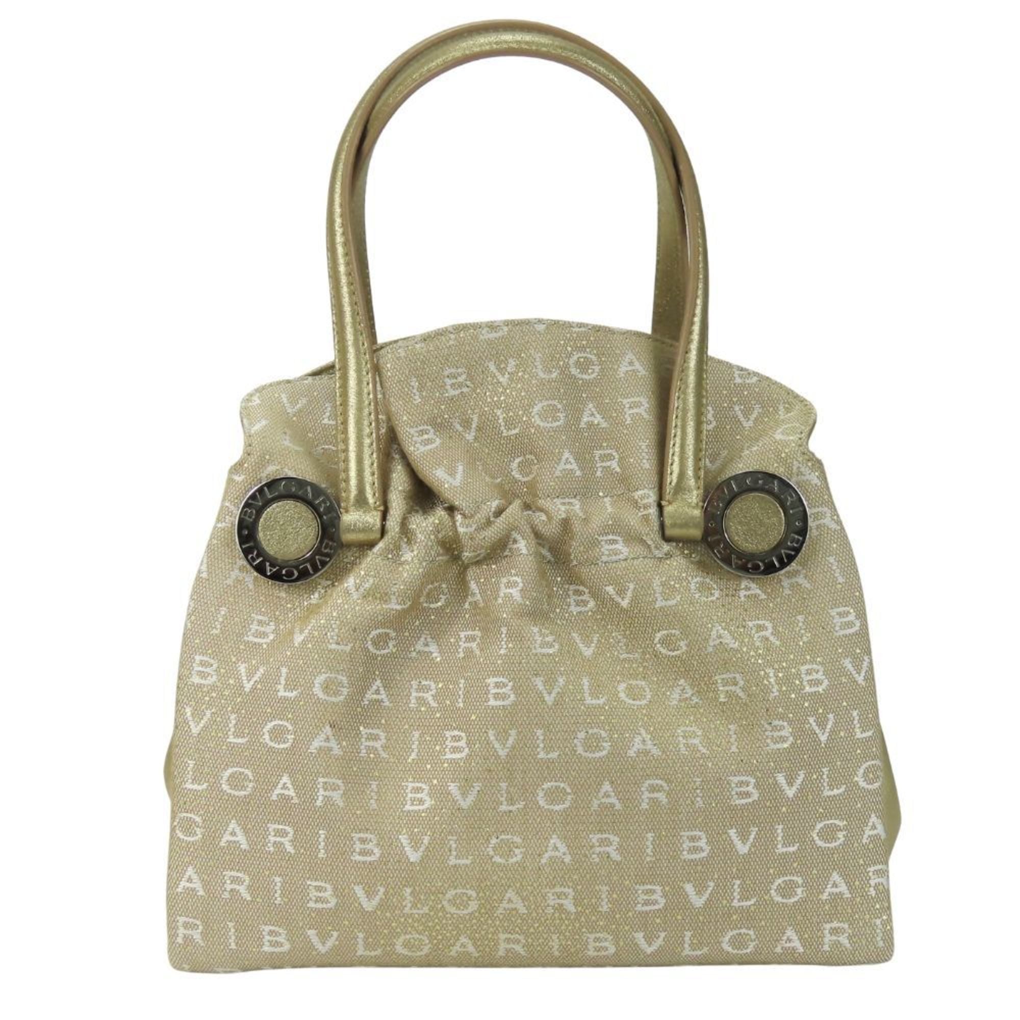 Bvlgari Beige White Canvas Leather Handbag (Pre-Owned)