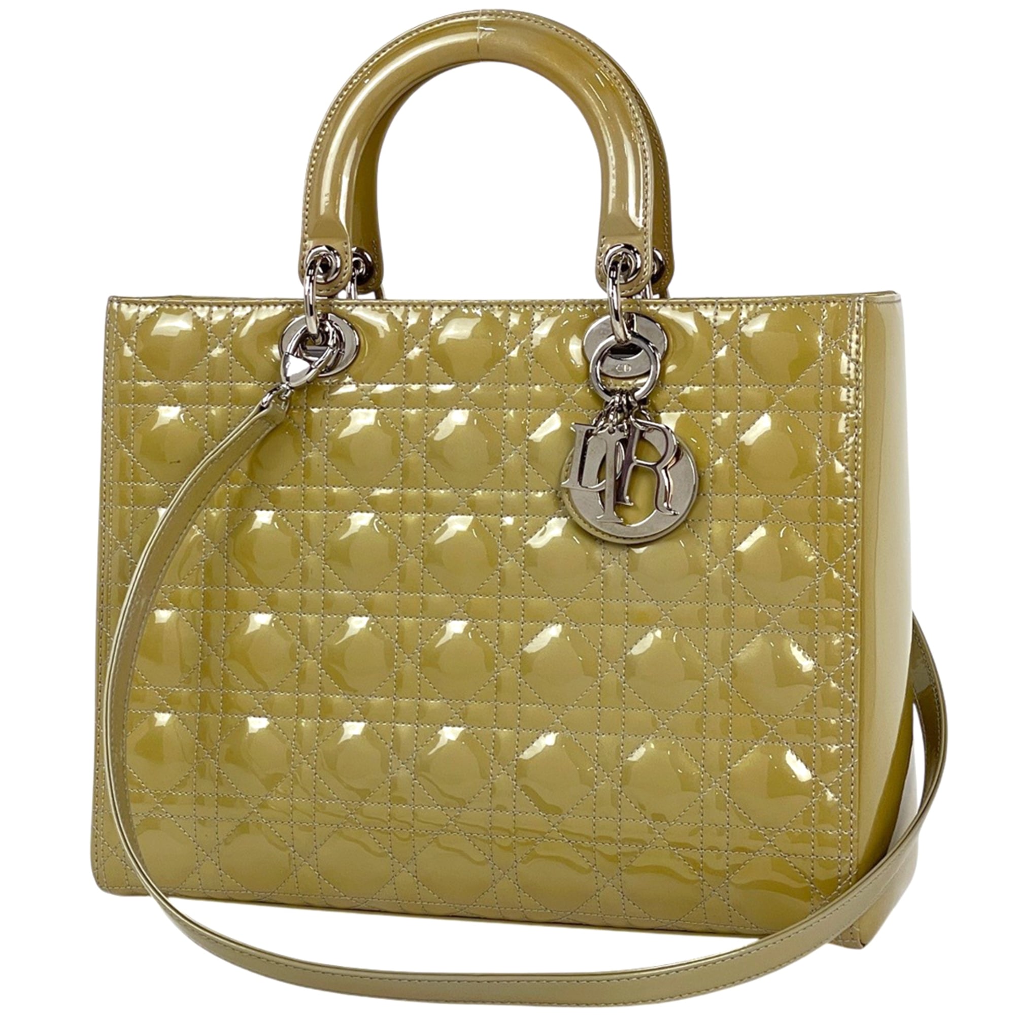 Christian Dior Lady Dior Yellow Patent Leather Handbag (Pre-Owned)