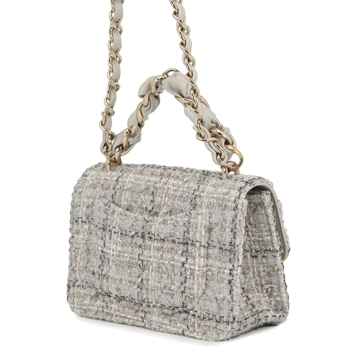 Chanel Gray Tweed Handbag Shoulder Bag (Pre-Owned)