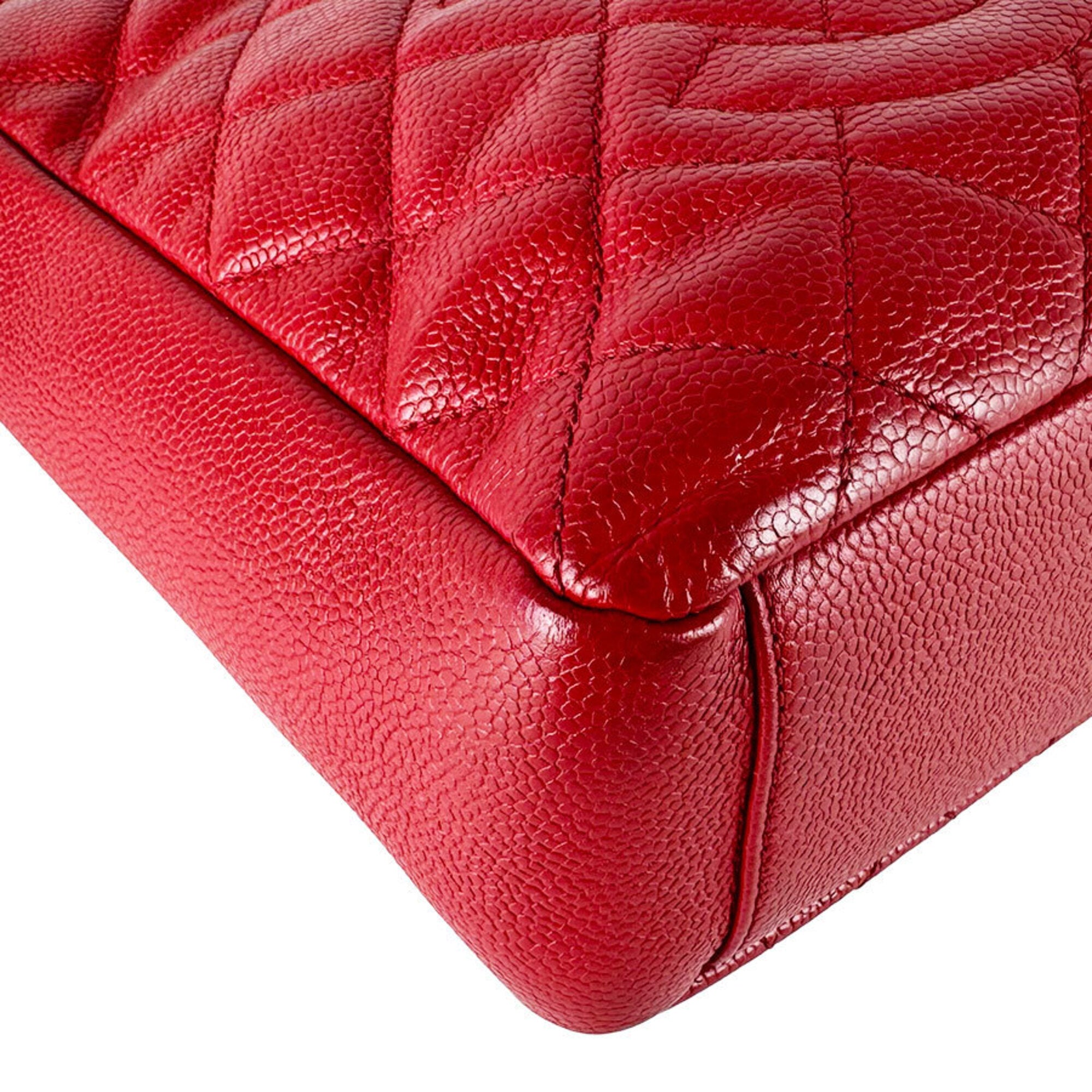 Chanel Red Color Grained Calfskin Handbag (Pre-Owned)