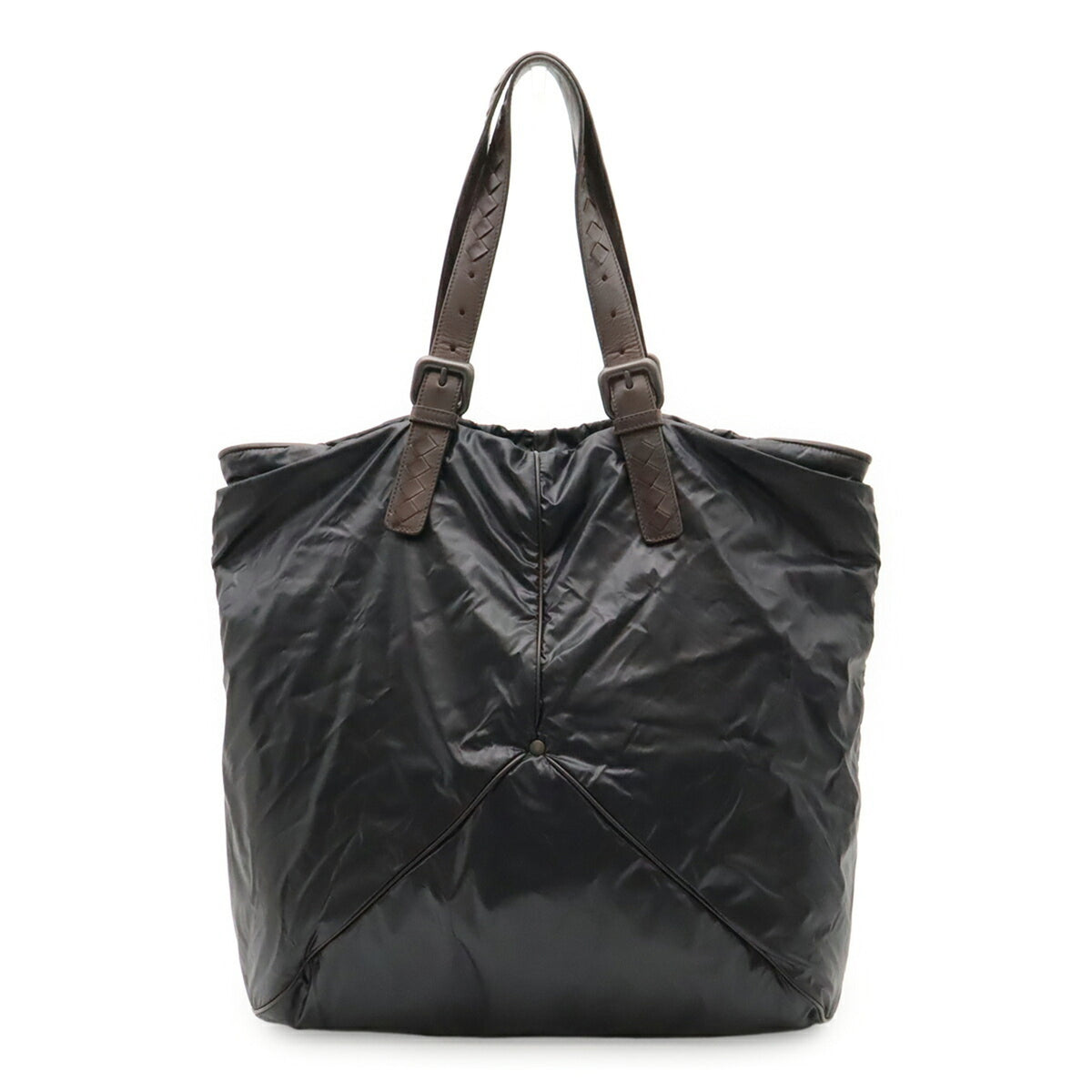 Bottega Veneta Black Dark Brown Nylon Leather Shoulder Bag Tote Bag (Pre-Owned)