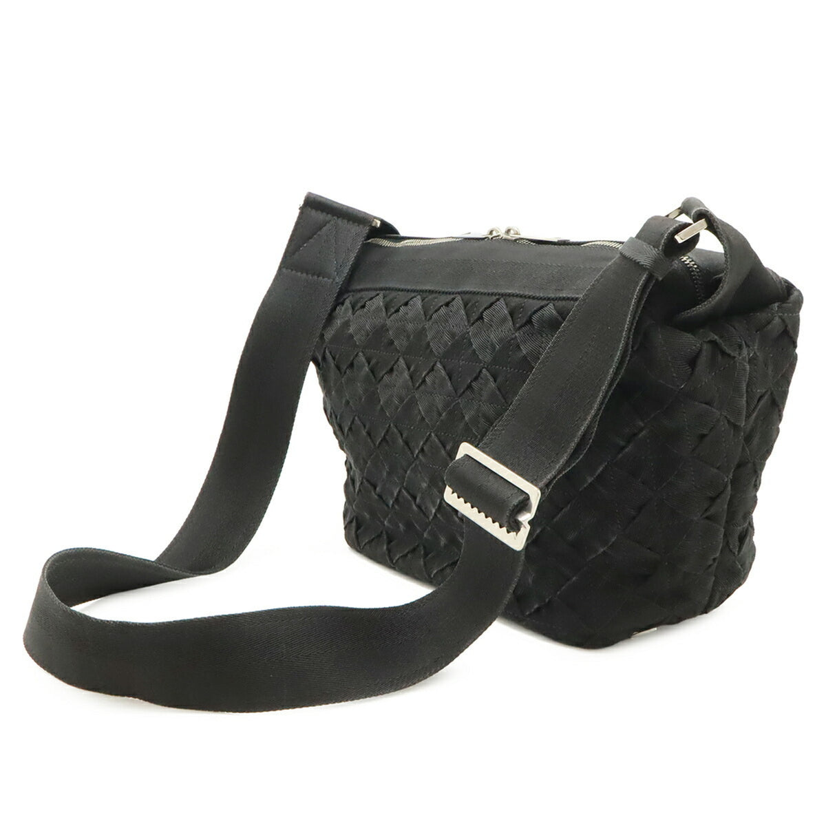 Bottega Veneta Intrecciato Black Canvas Shoulder Bag (Pre-Owned)