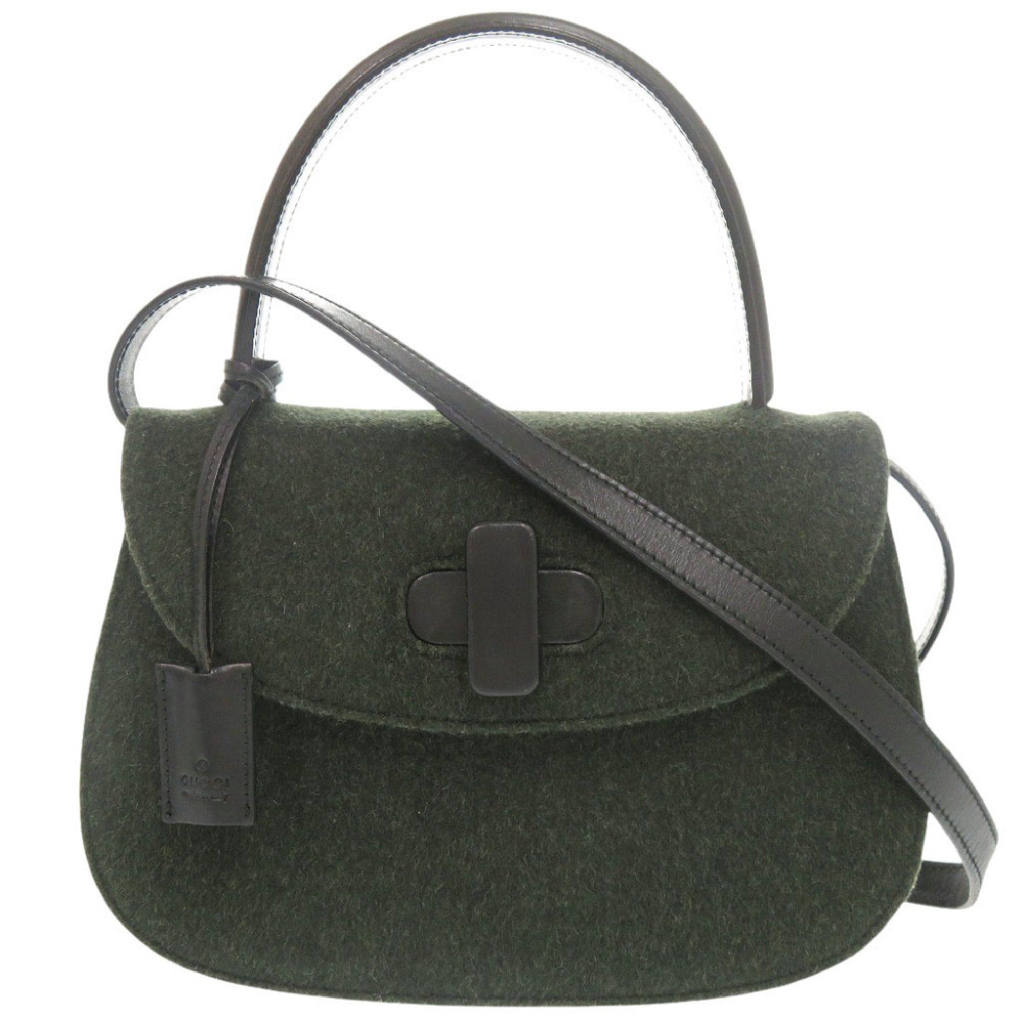 Gucci Black Green Felt Handbag Shoulder Bag (Pre-Owned)