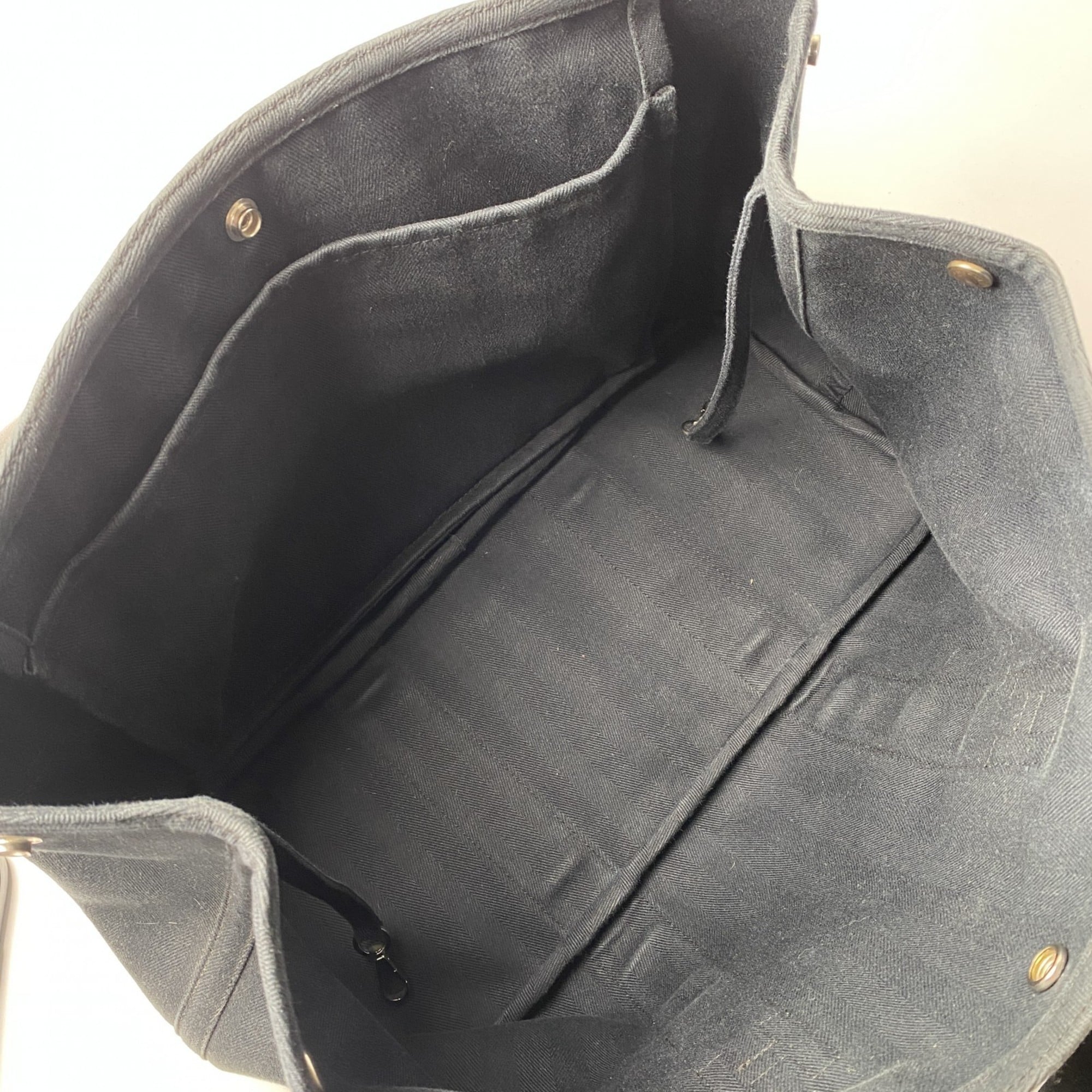 Hermes Black Navy Canvas Leather Tote Bag (Pre-Owned)