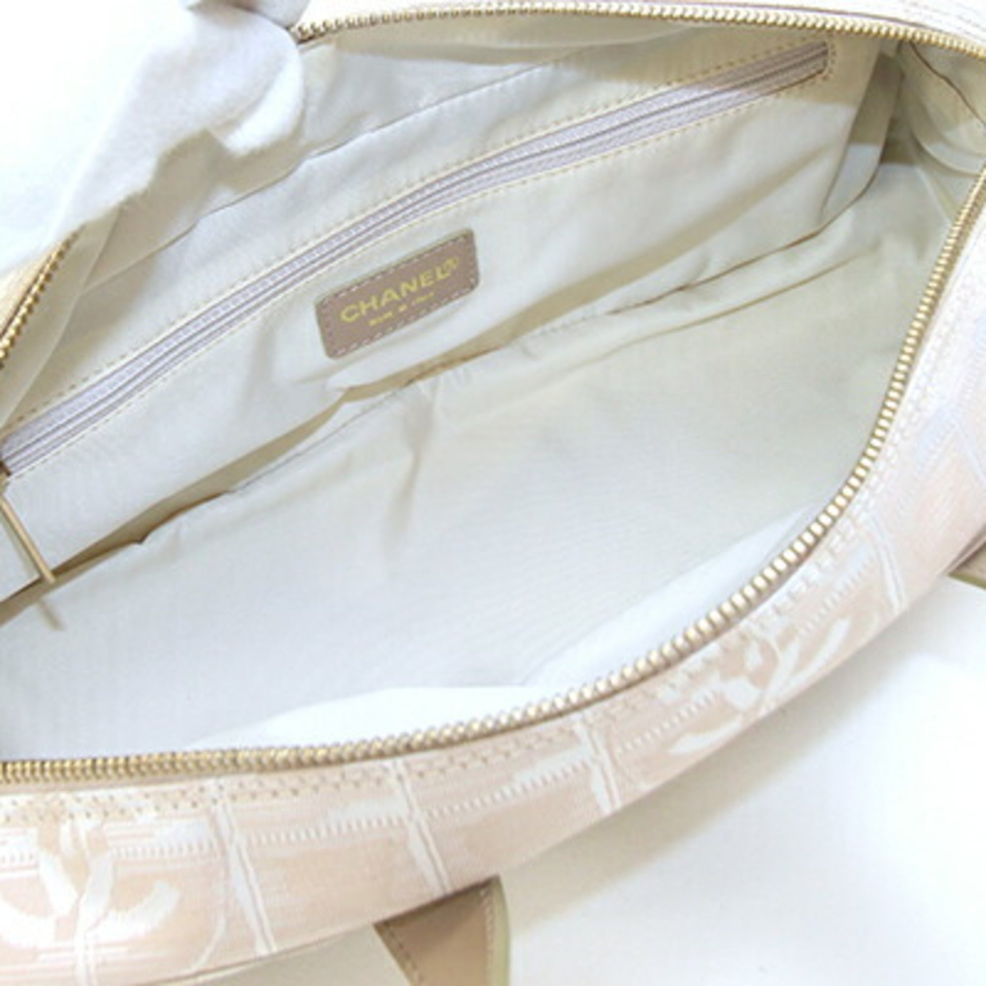 Chanel New Travel Line Beige Nylon Canvas Leather Boston Bag Handbag (Pre-Owned)