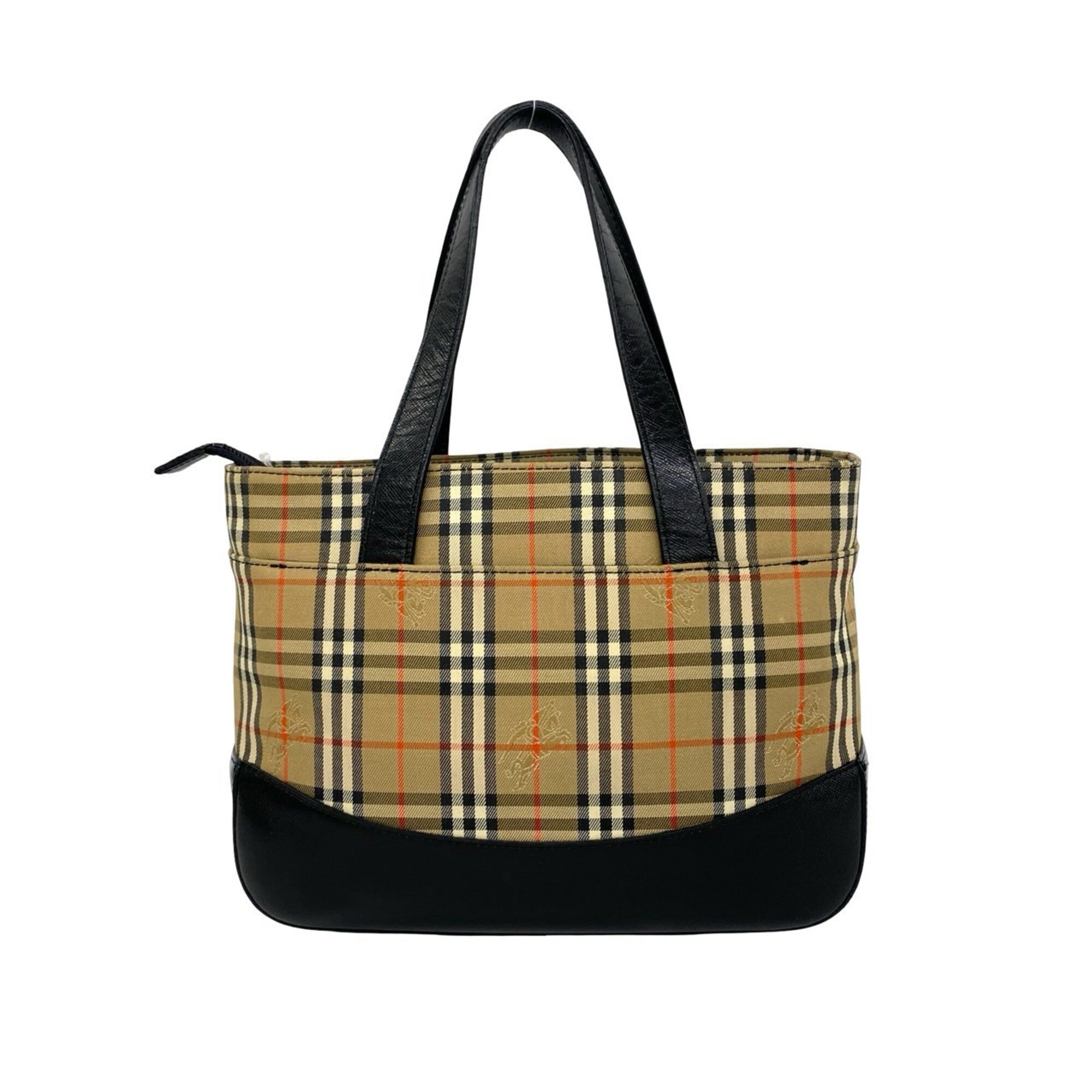 Burberry Beige Black Canvas Leather Handbag (Pre-Owned)
