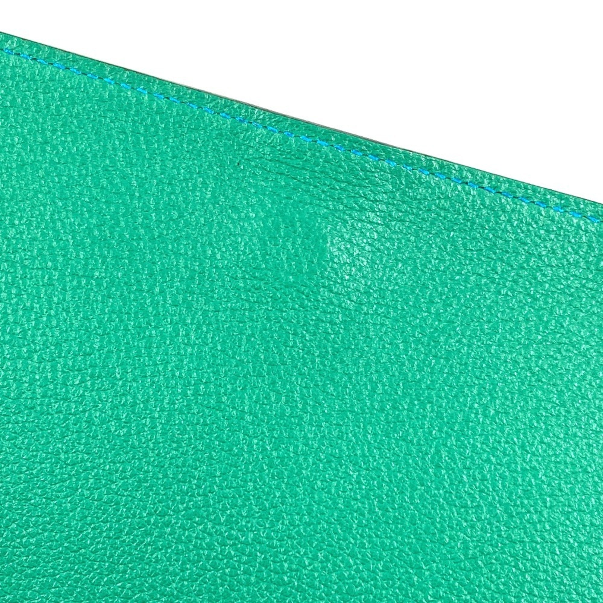 Hermes Blue Green Evercalf Leather Long Wallet (Bi-Fold) (Pre-Owned)
