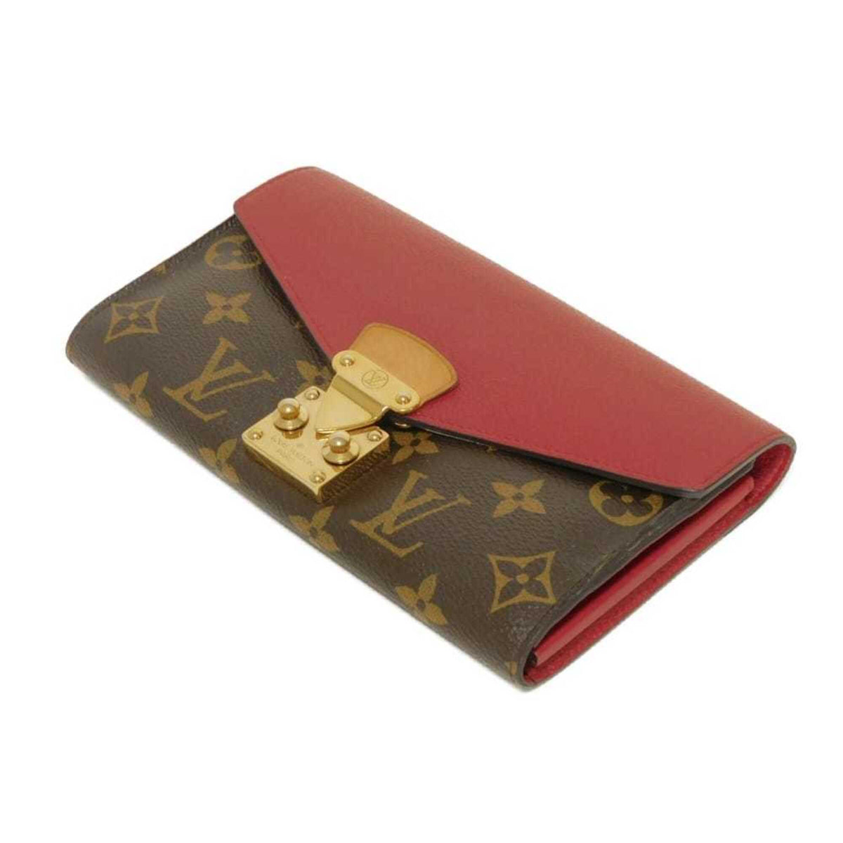 Louis Vuitton Brown Cerise Red Color Monogram Canvas Leather Long Wallet (Tri-Fold) (Pre-Owned)