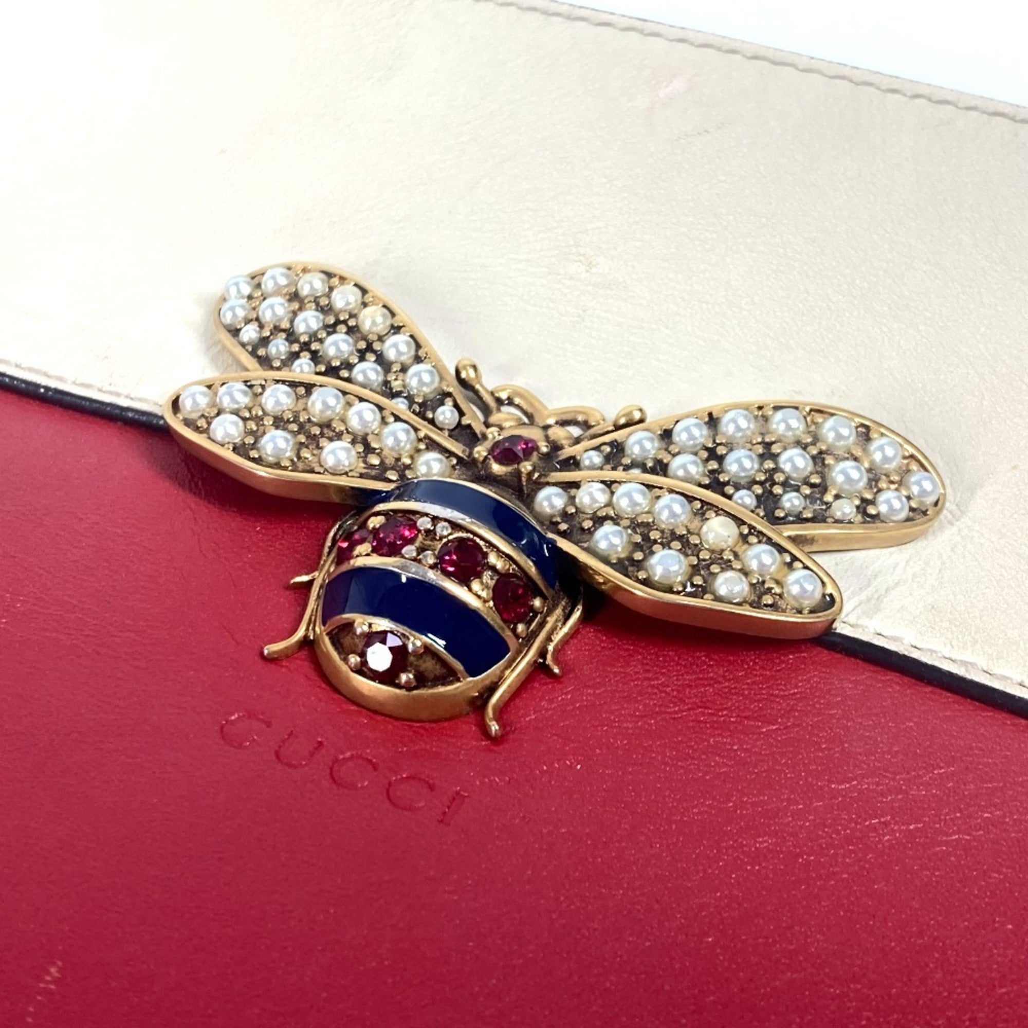 Gucci Navy Red Color Rhinestone Clutch Bag Pouch (Pre-Owned)