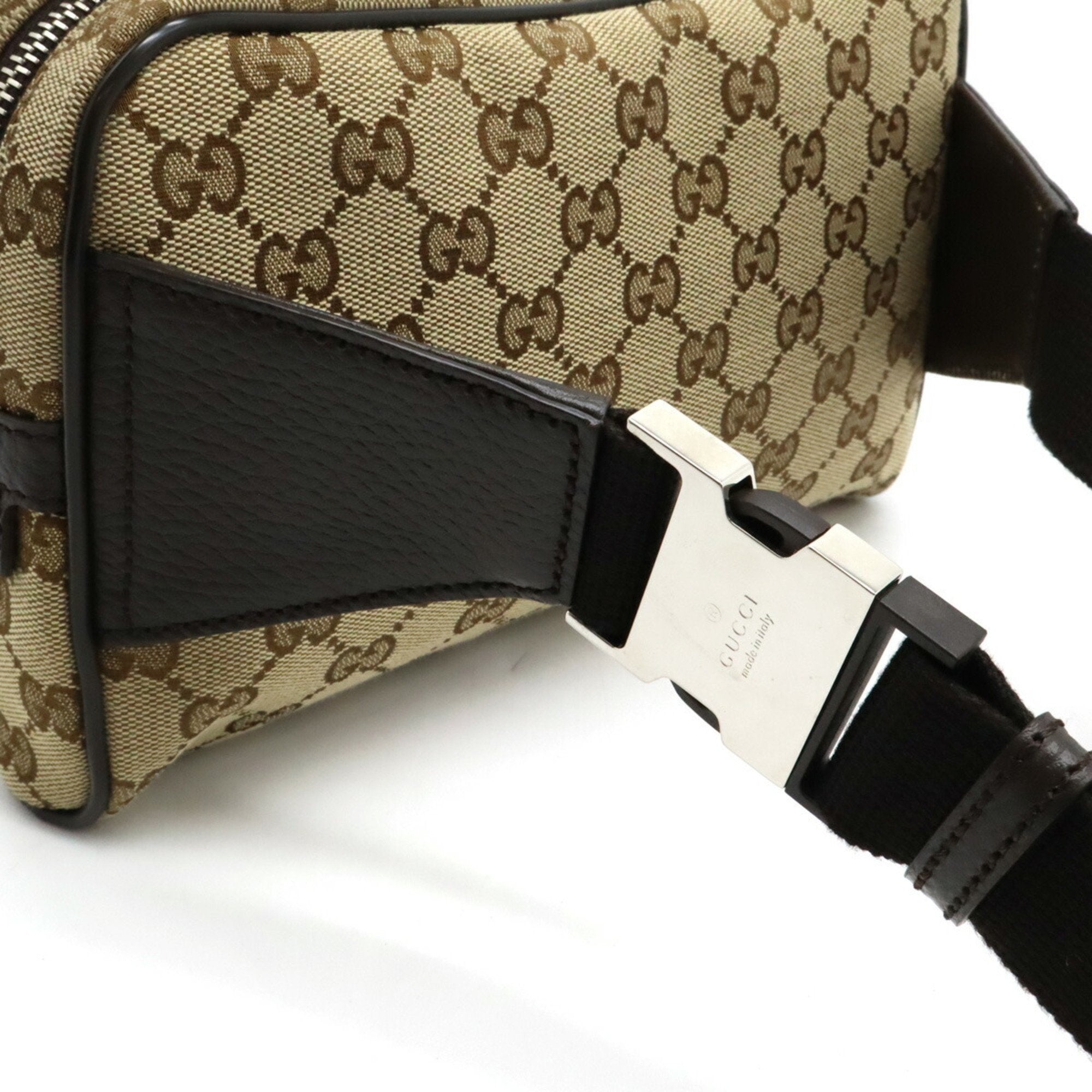 Gucci Beige Dark Brown Canvas Leather Sling Bag (Pre-Owned)