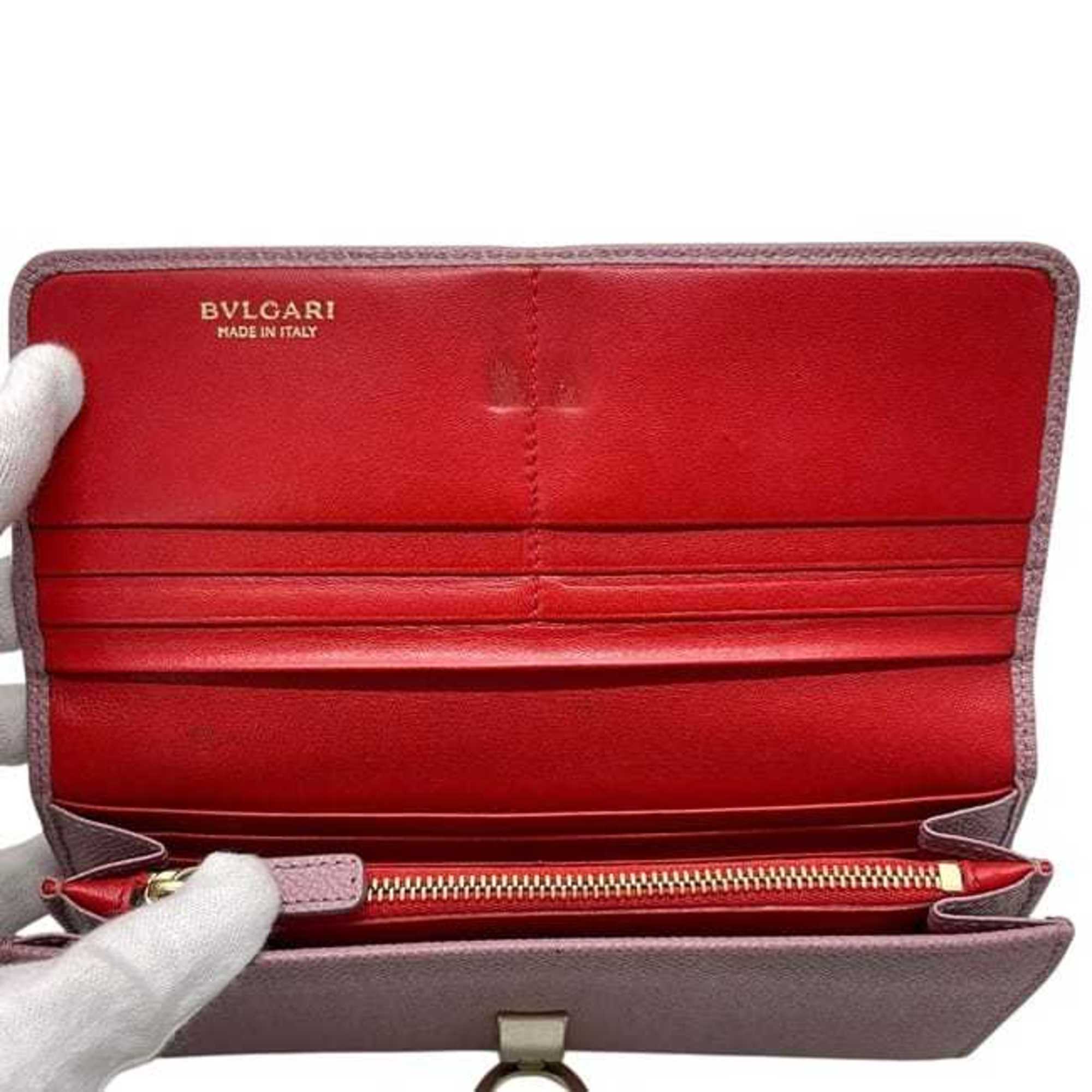 Bvlgari Pink Leather Long Wallet (Bi-Fold) (Pre-Owned)
