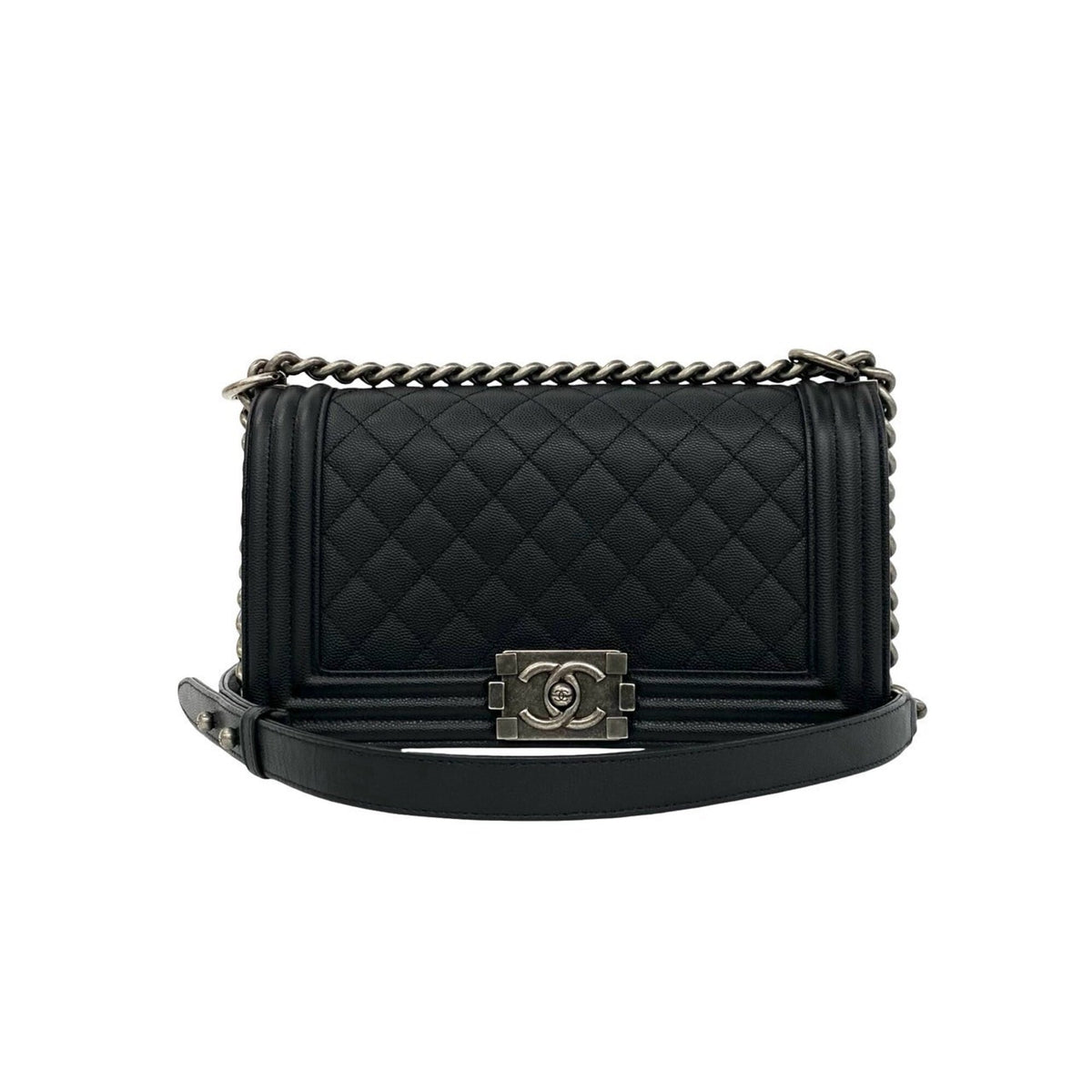 Chanel Black Grained Calfskin Shoulder Bag (Pre-Owned)