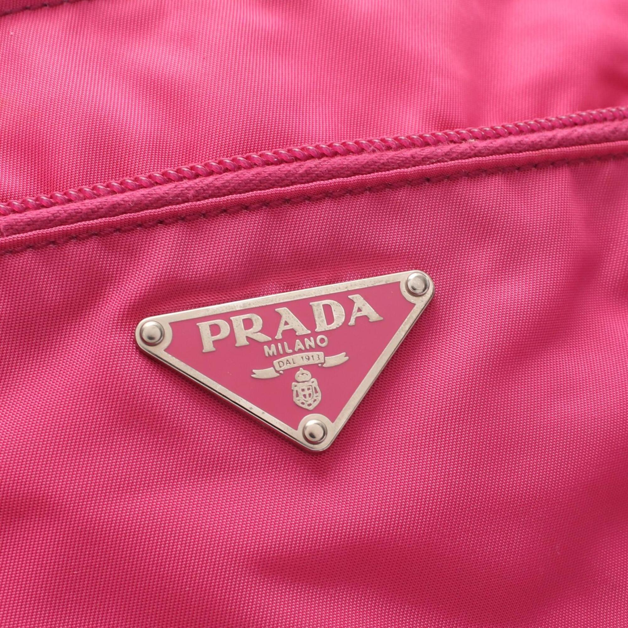 Prada Pink Leather Nylon Handbag Shoulder Bag (Pre-Owned)