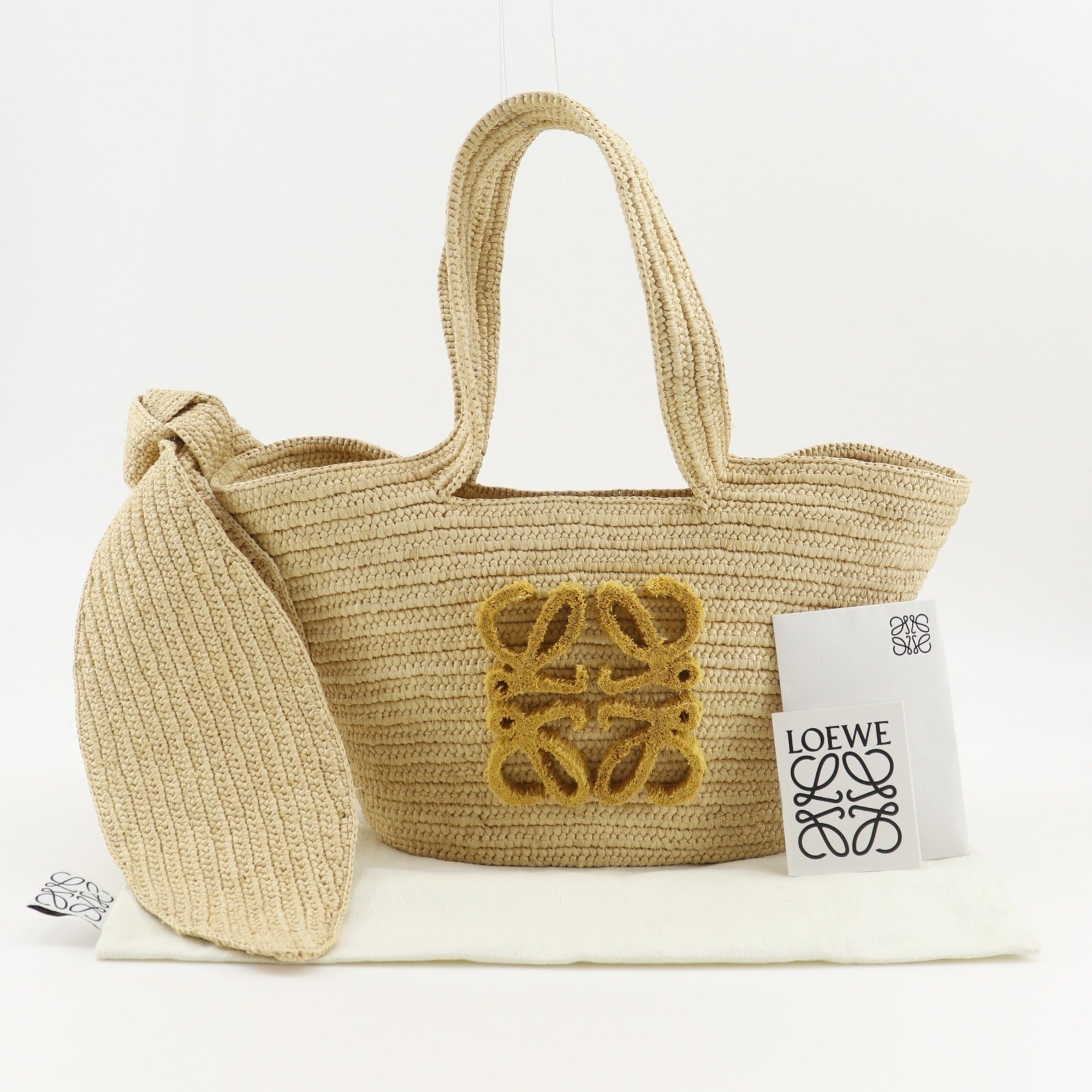 Loewe Beige Yellow Raffia Leather Basket Handbag (Pre-Owned)