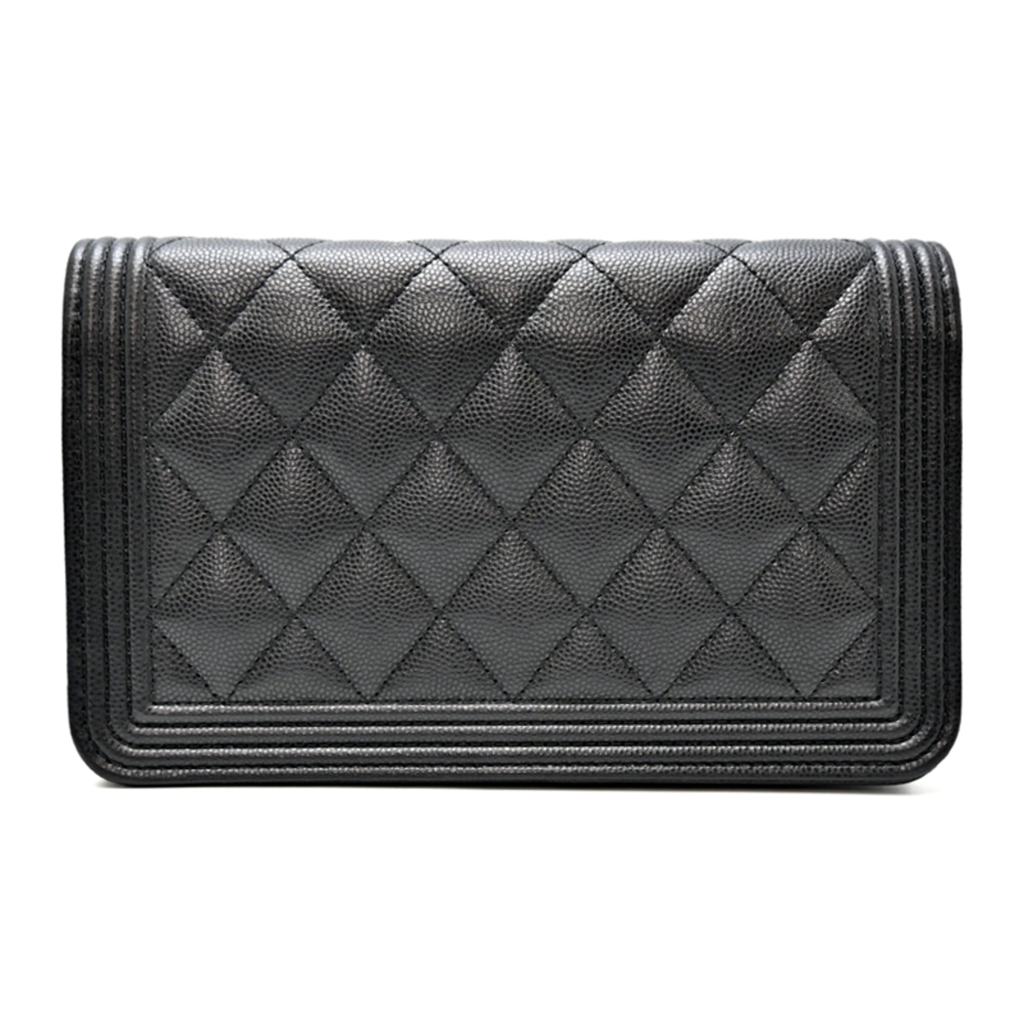 Chanel Black Grained Calfskin Chain/Shoulder Wallet (Pre-Owned)