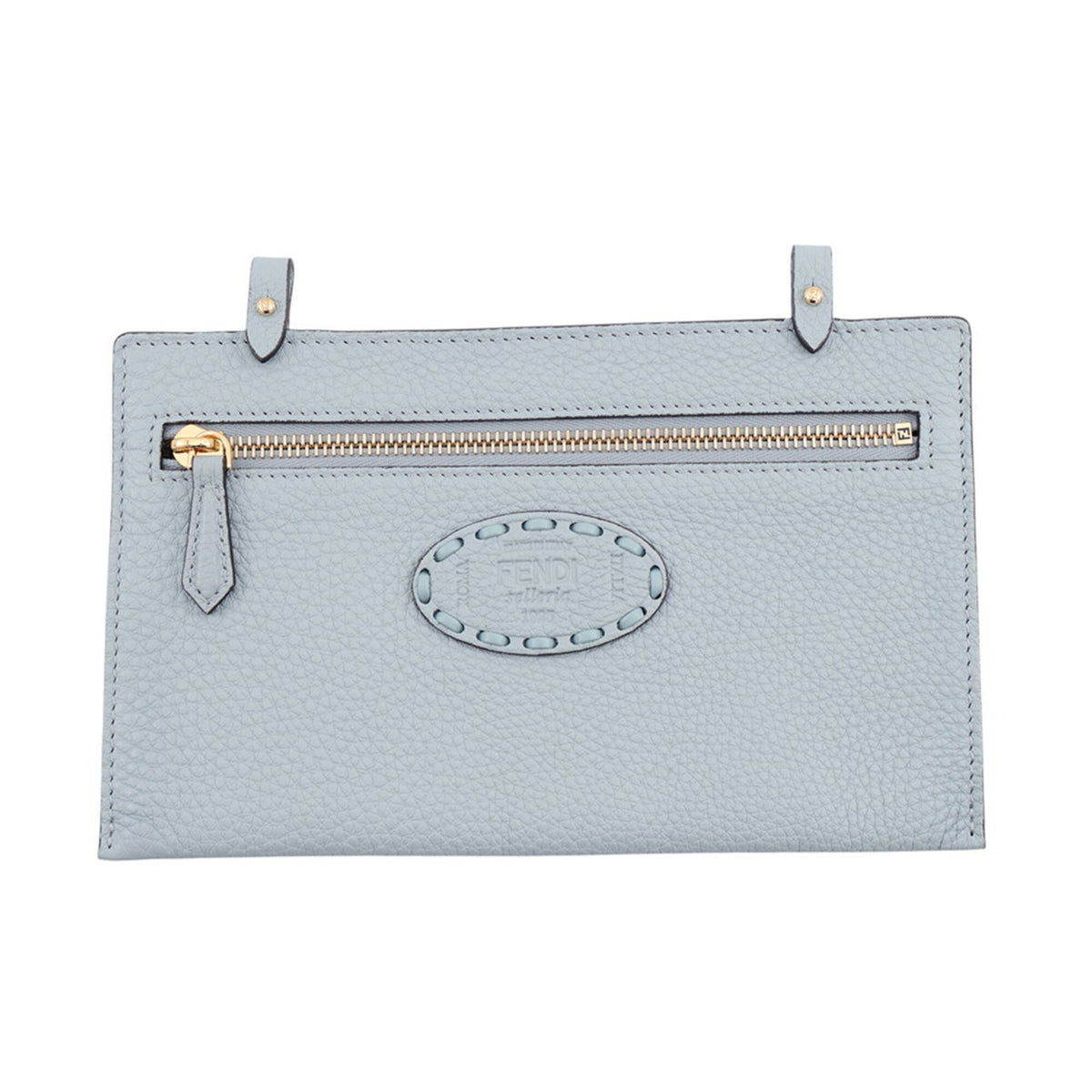 Fendi Selleria Light Blue Leather Handbag Pouch Tote Bag (Pre-Owned)