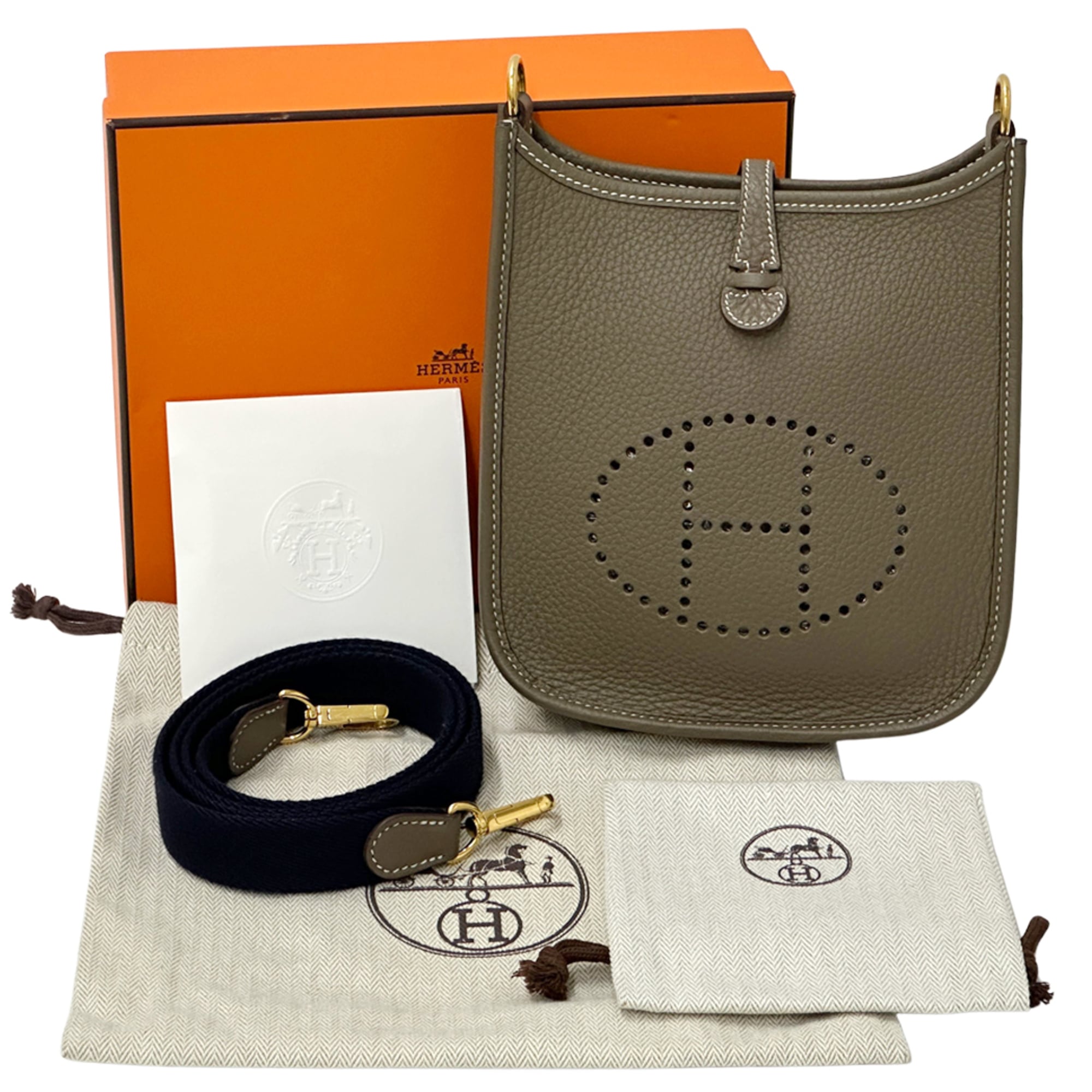 Hermes Etoupe Gray Gray Navy Taurillon Clemence Leather Handbag Shoulder Bag (Pre-Owned)