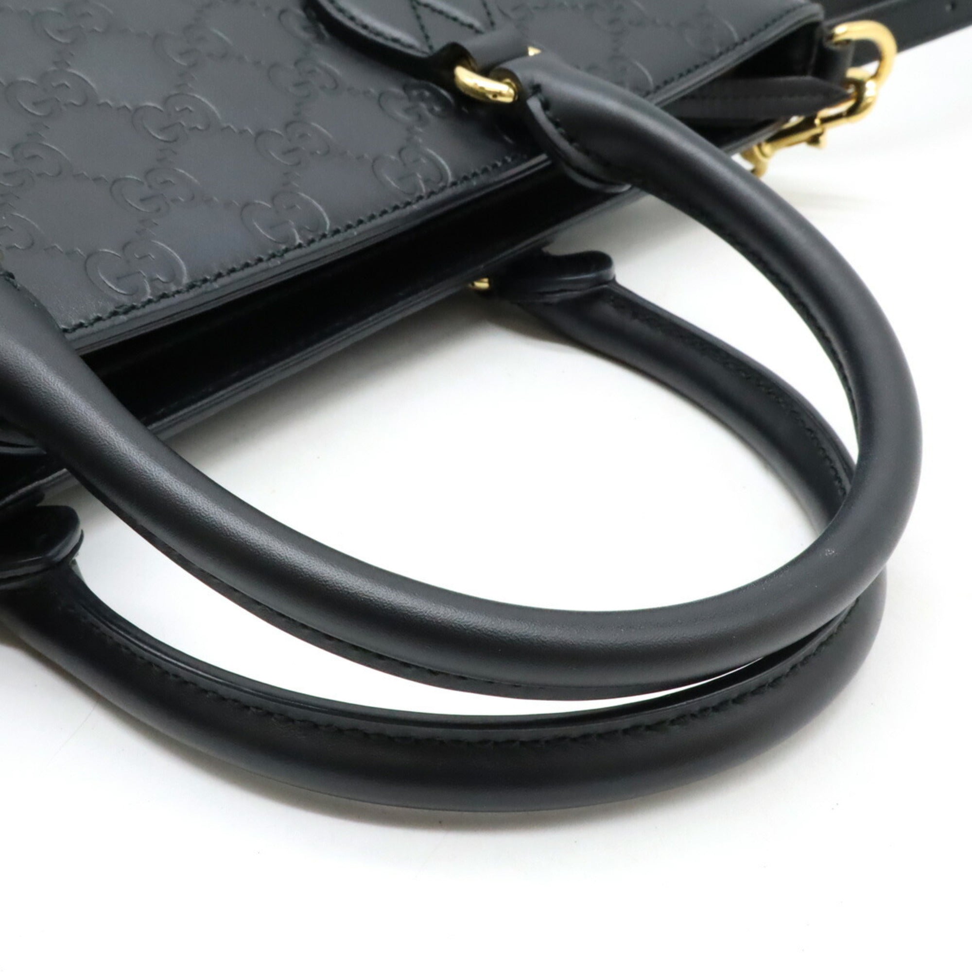 Gucci Black Leather Handbag Shoulder Bag Tote Bag (Pre-Owned)