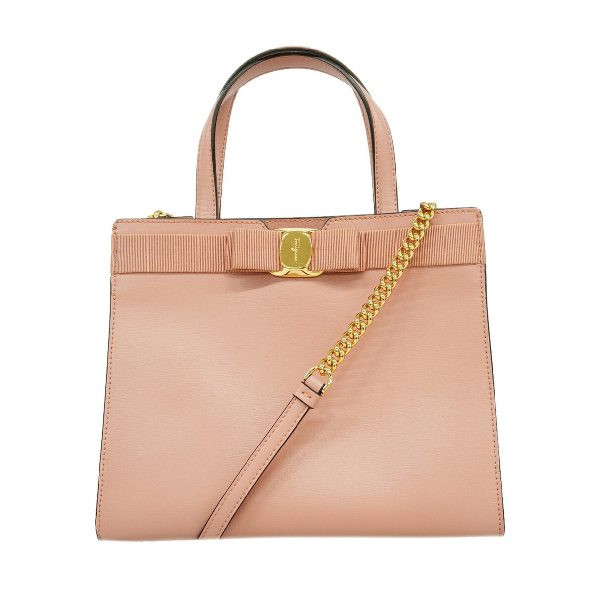 Salvatore Ferragamo Pink Beige Leather Handbag (Pre-Owned)