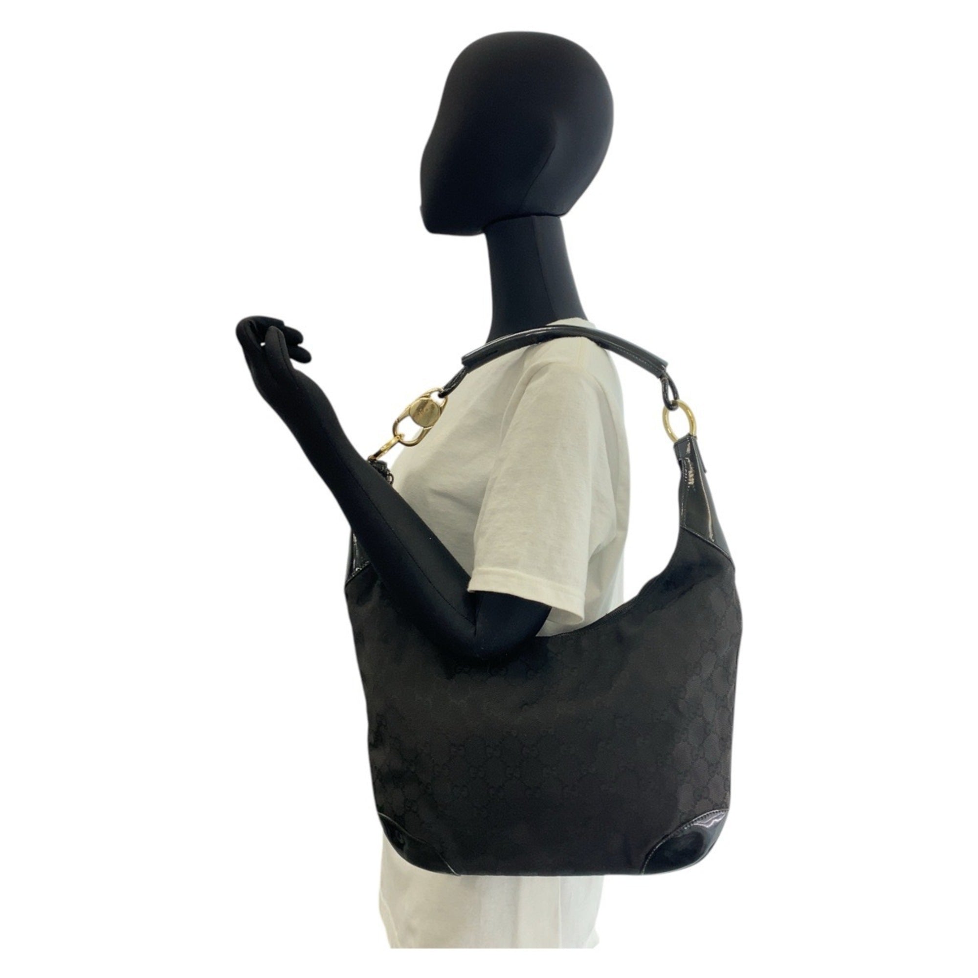 Gucci Black Gg Canvas Leather Shoulder Bag (Pre-Owned)