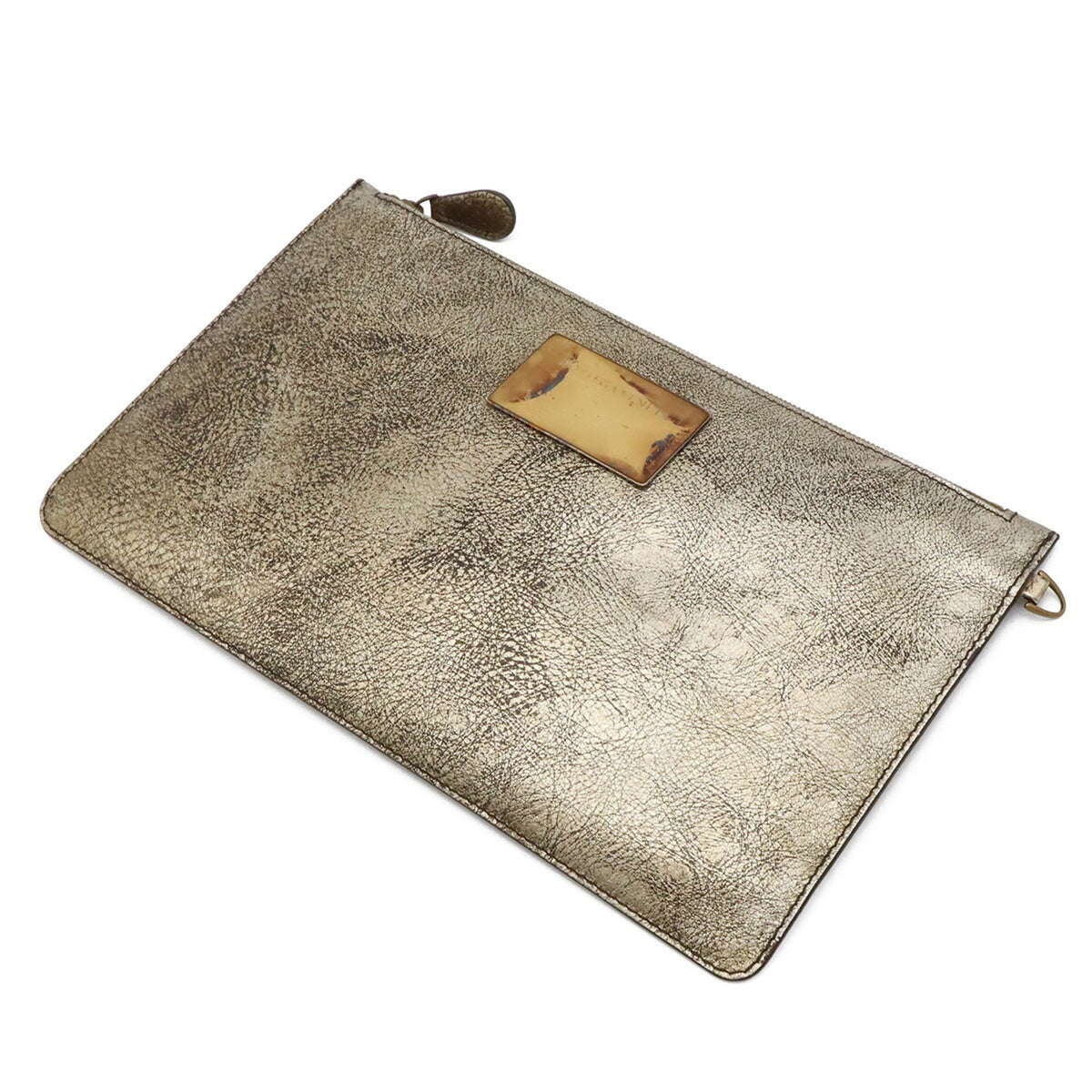 Bottega Veneta Intrecciato Gold Silver Leather Pouch Tote Bag (Pre-Owned)