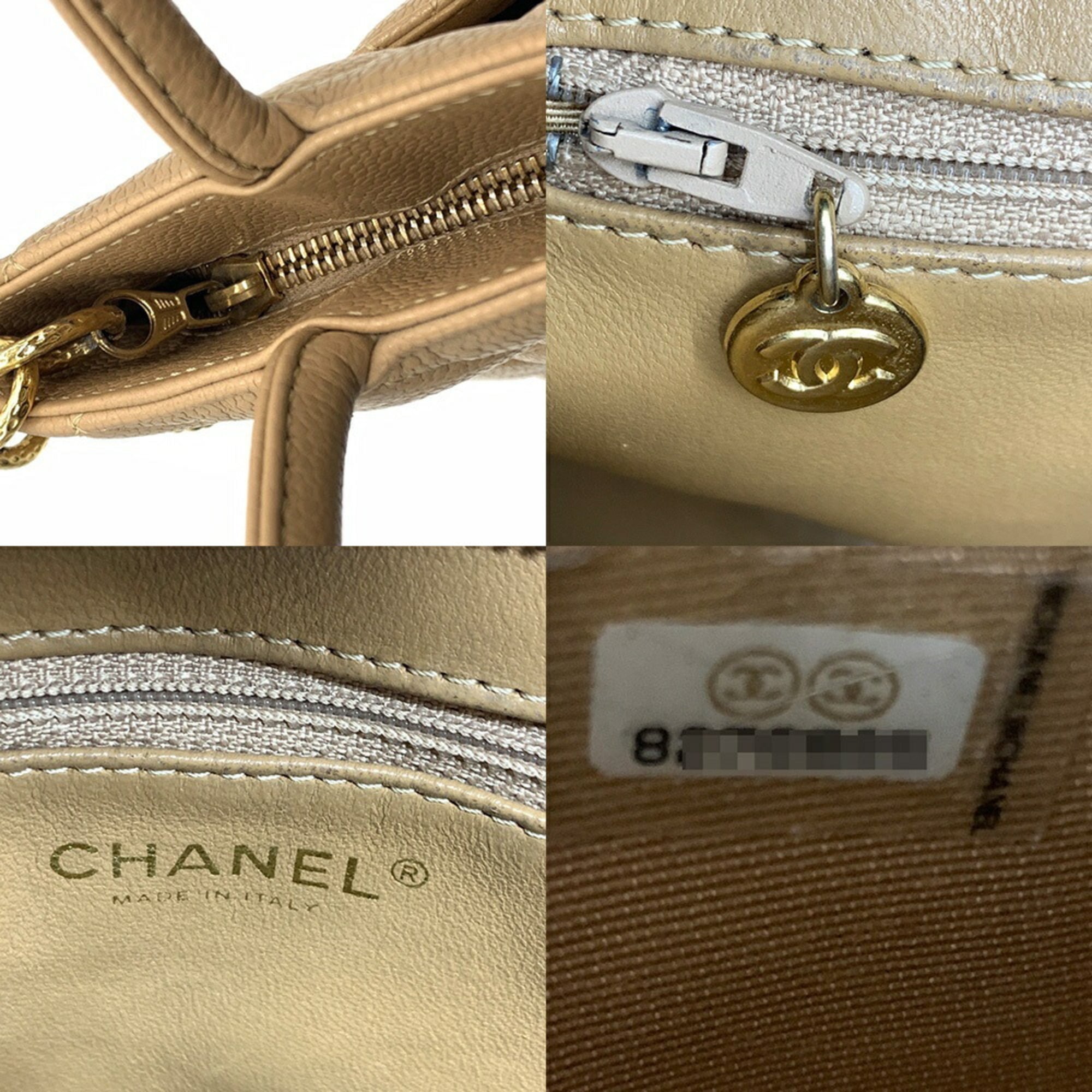 Chanel Beige Grained Calfskin Shoulder Bag Tote Bag (Pre-Owned)