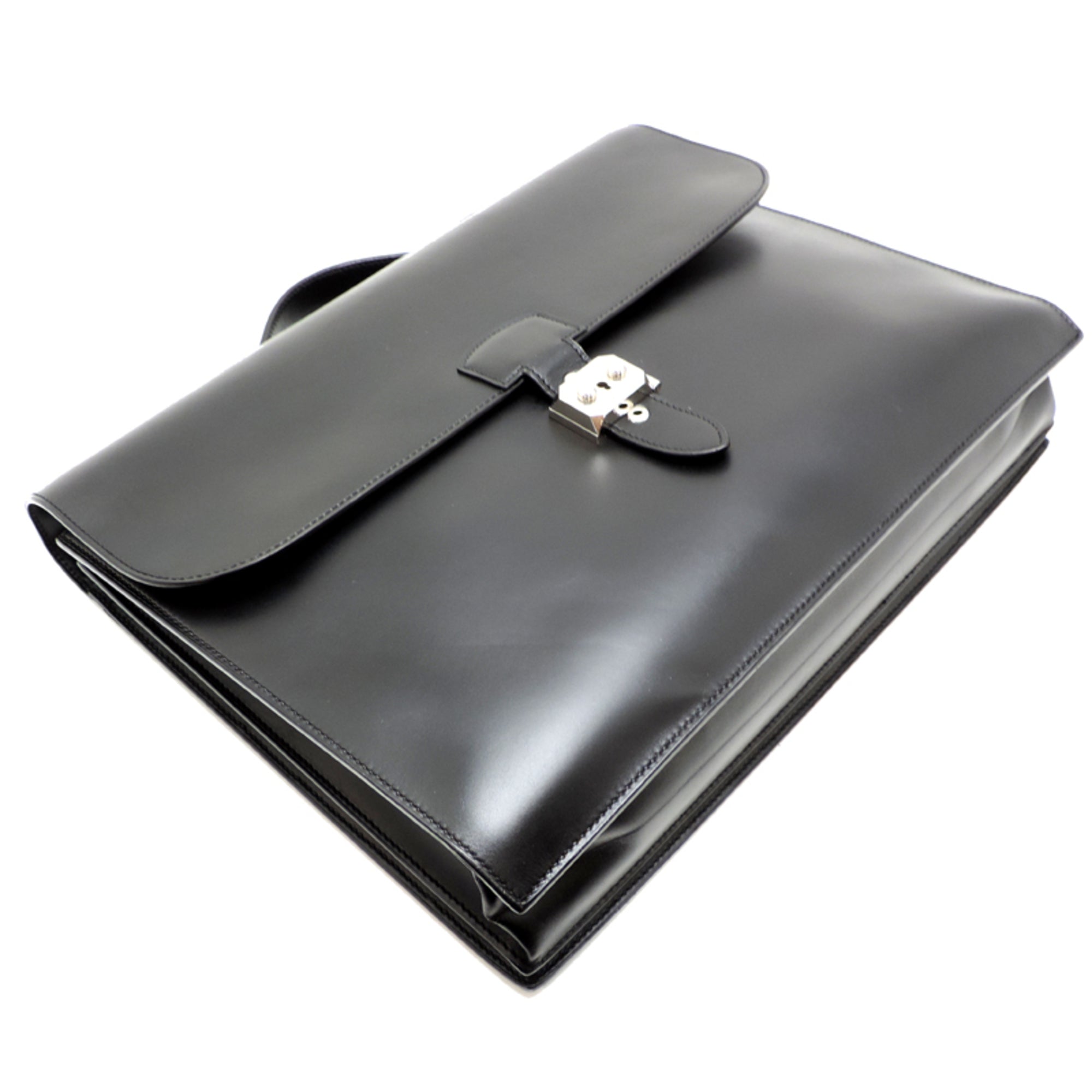 Hermes Black Noir Box Calf Leather Briefcase (Pre-Owned)
