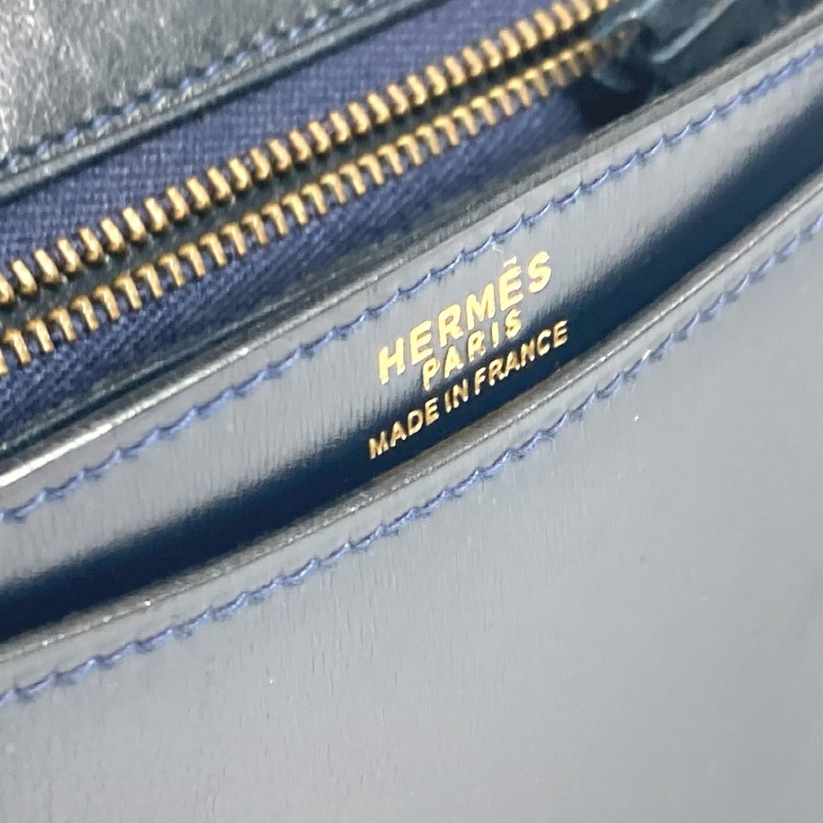 Hermes Navy Box Calf Leather Shoulder Bag (Pre-Owned)
