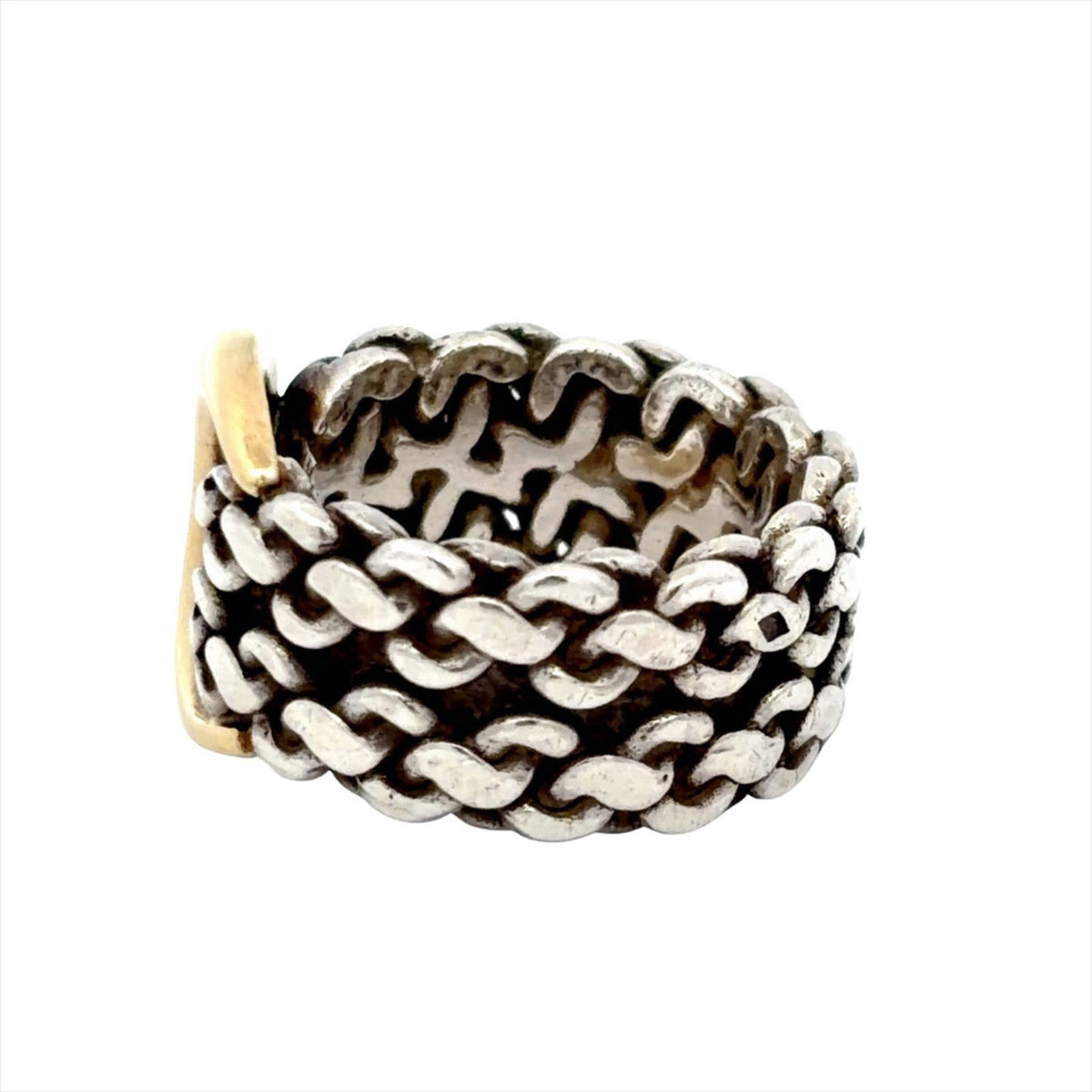 Hermes Silver Yellow Gold Silver Yellow Gold Band Ring (Pre-Owned)