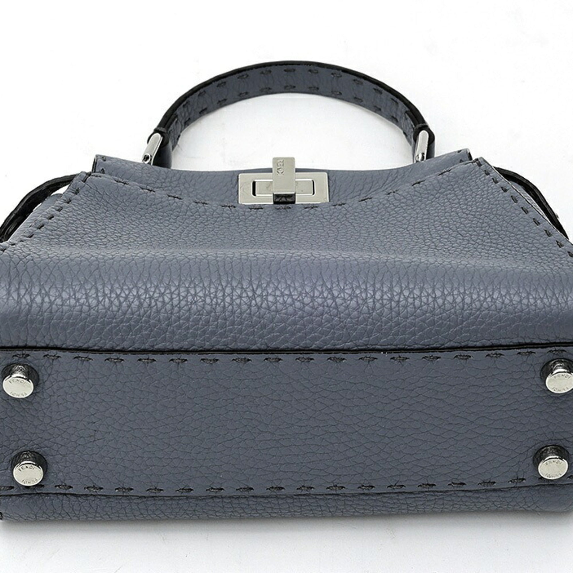 Fendi Blue Gray Leather Shoulder Bag (Pre-Owned)