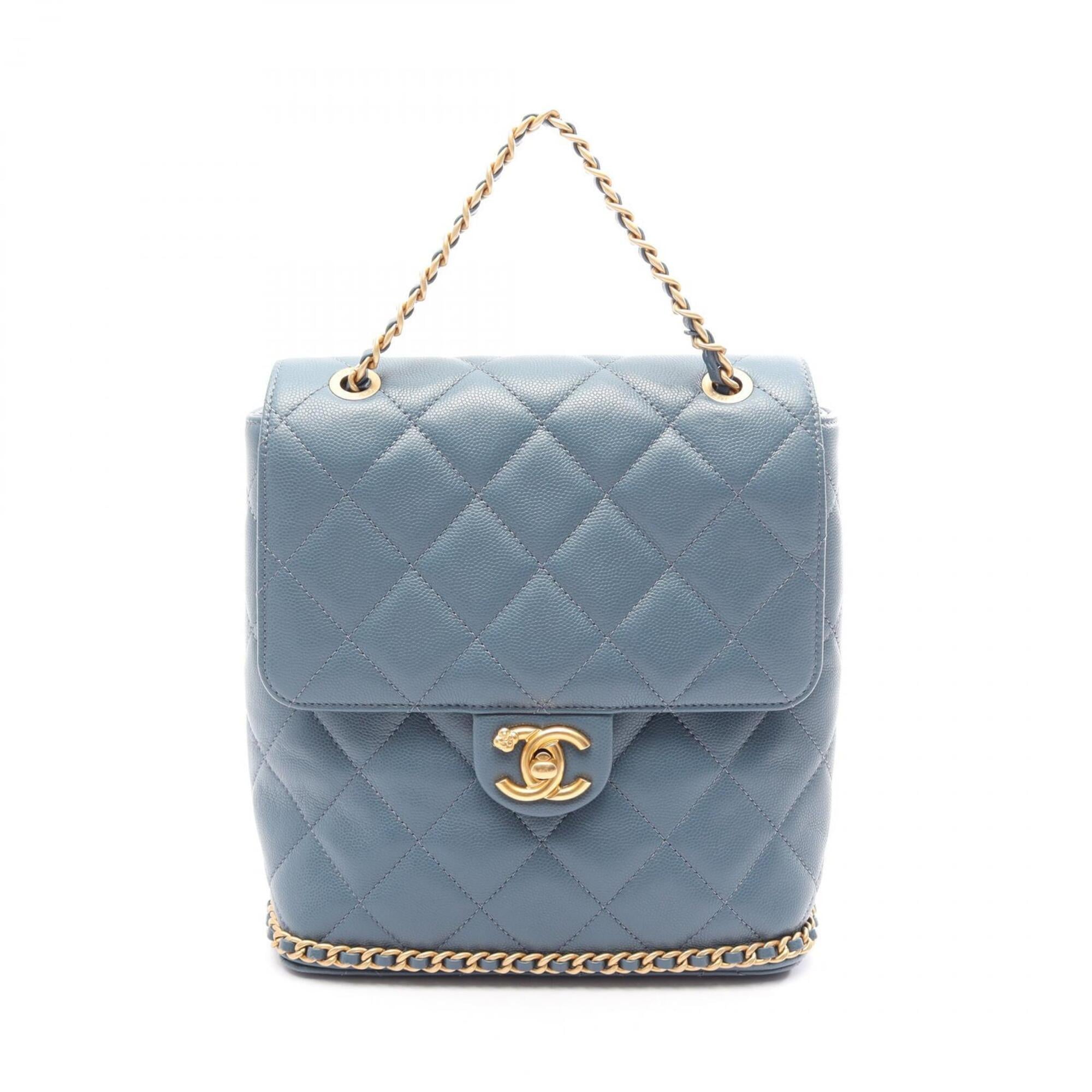 Chanel Blue Grained Calfskin Backpack Handbag (Pre-Owned)