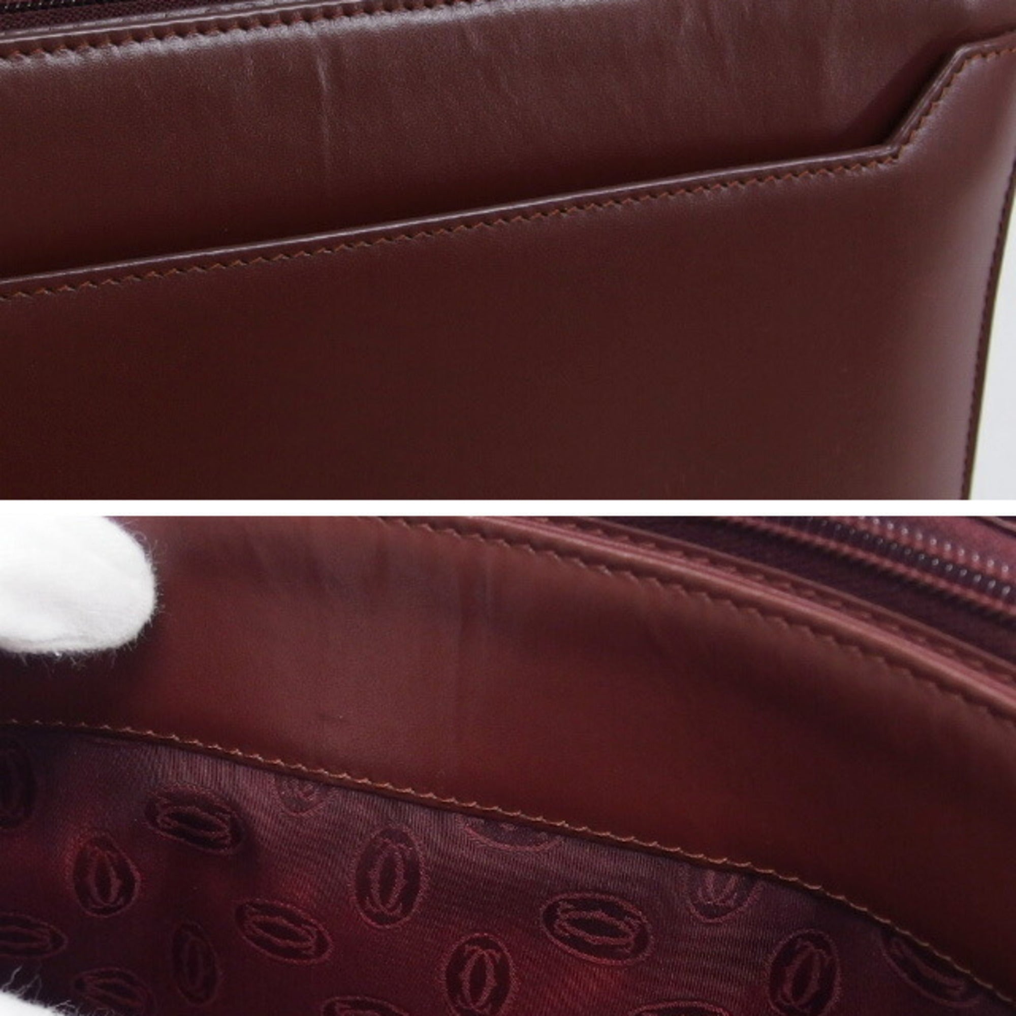 Cartier Bordeaux Red Color Leather Clutch Bag Pouch (Pre-Owned)