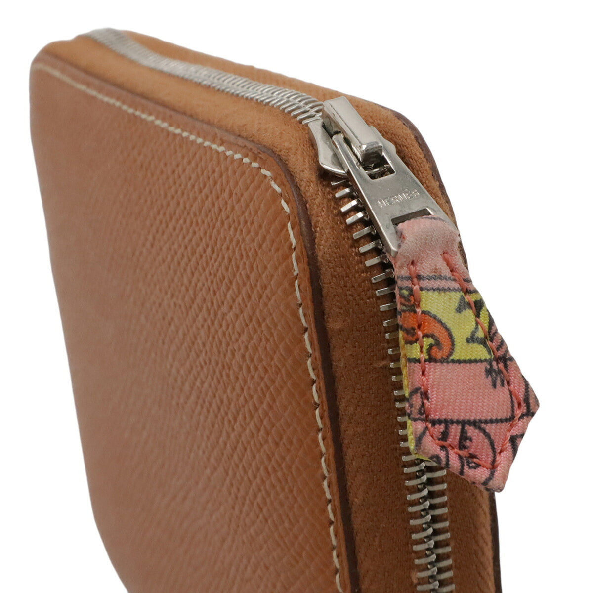 Hermes Cognac Epsom Leather Silk Coin Purse/Coin Case (Pre-Owned)