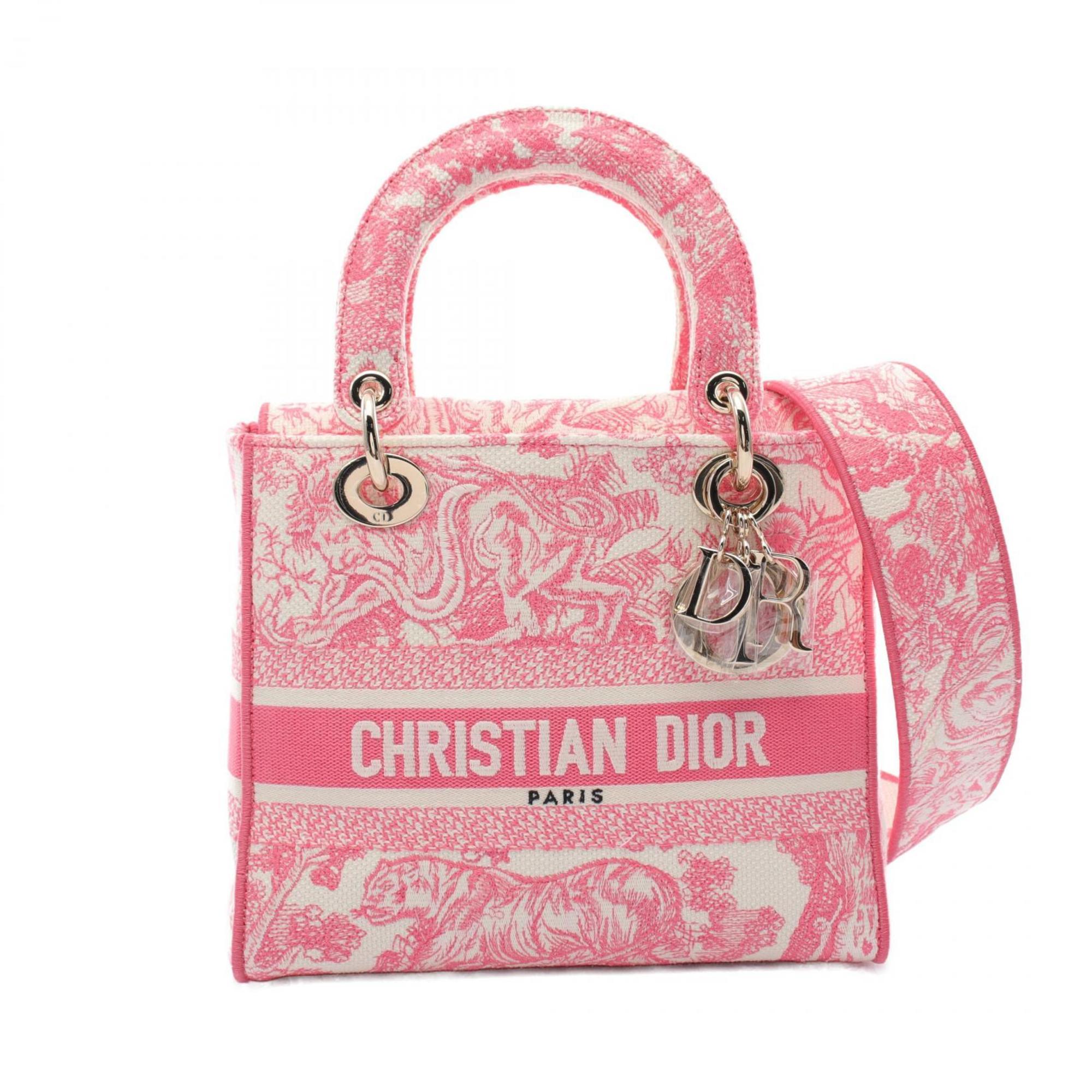 Christian Dior Pink White Canvas Handbag (Pre-Owned)