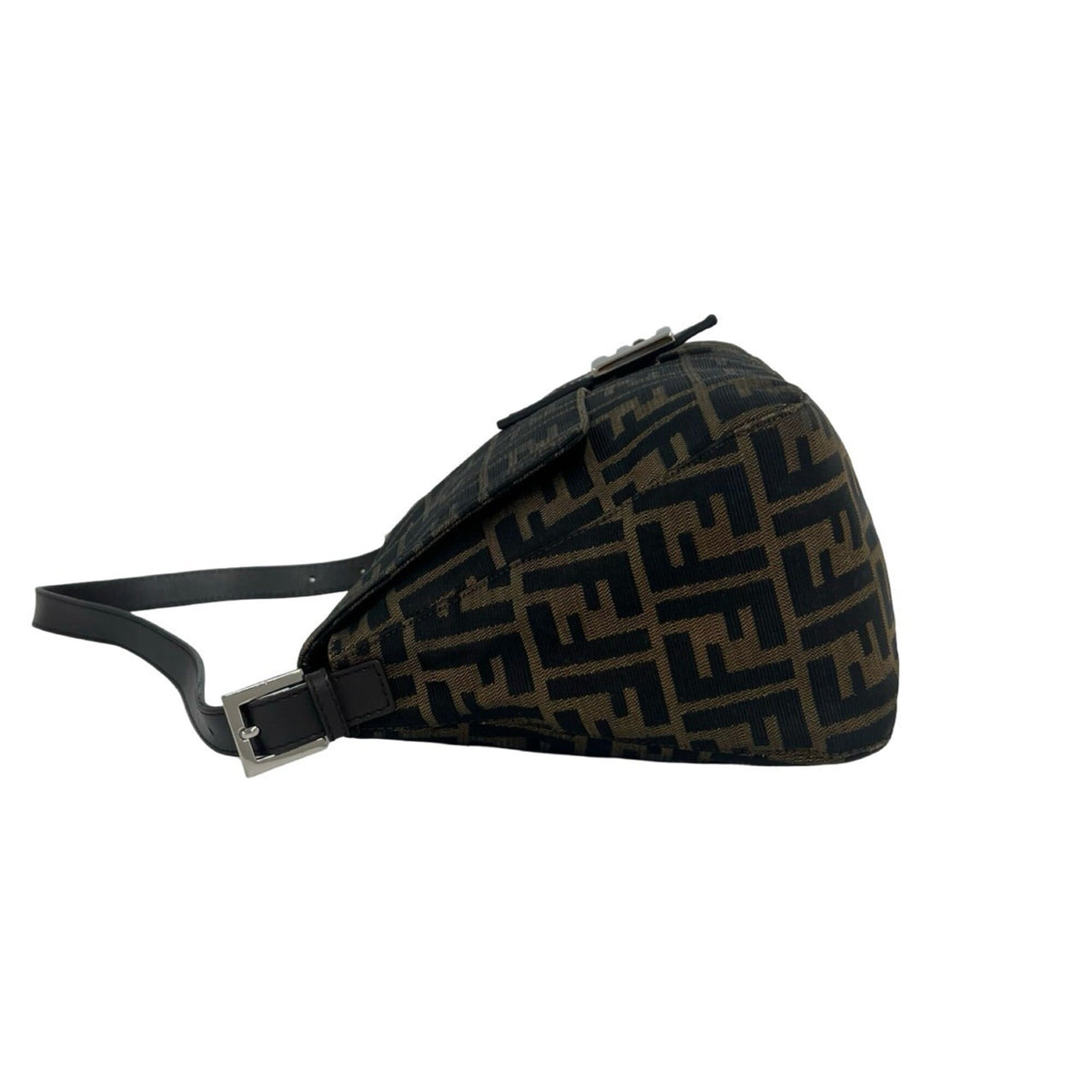 Fendi Black Brown Canvas Leather Shoulder Bag (Pre-Owned)