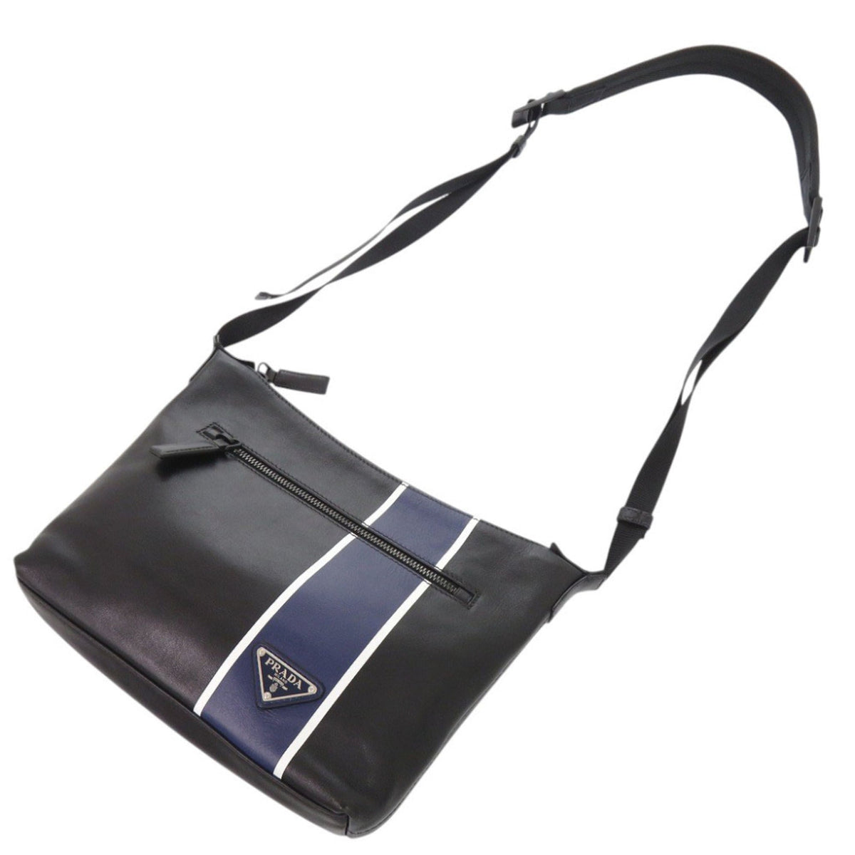 Prada Black Blue Leather Shoulder Bag (Pre-Owned)