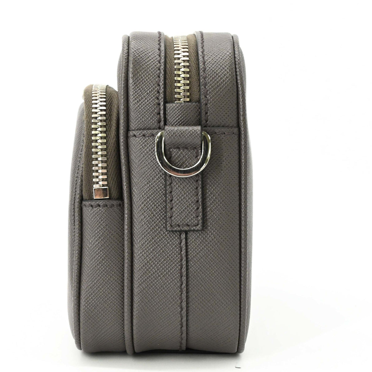 Prada Saffiano Gray Leather Pouch Shoulder Bag (Pre-Owned)