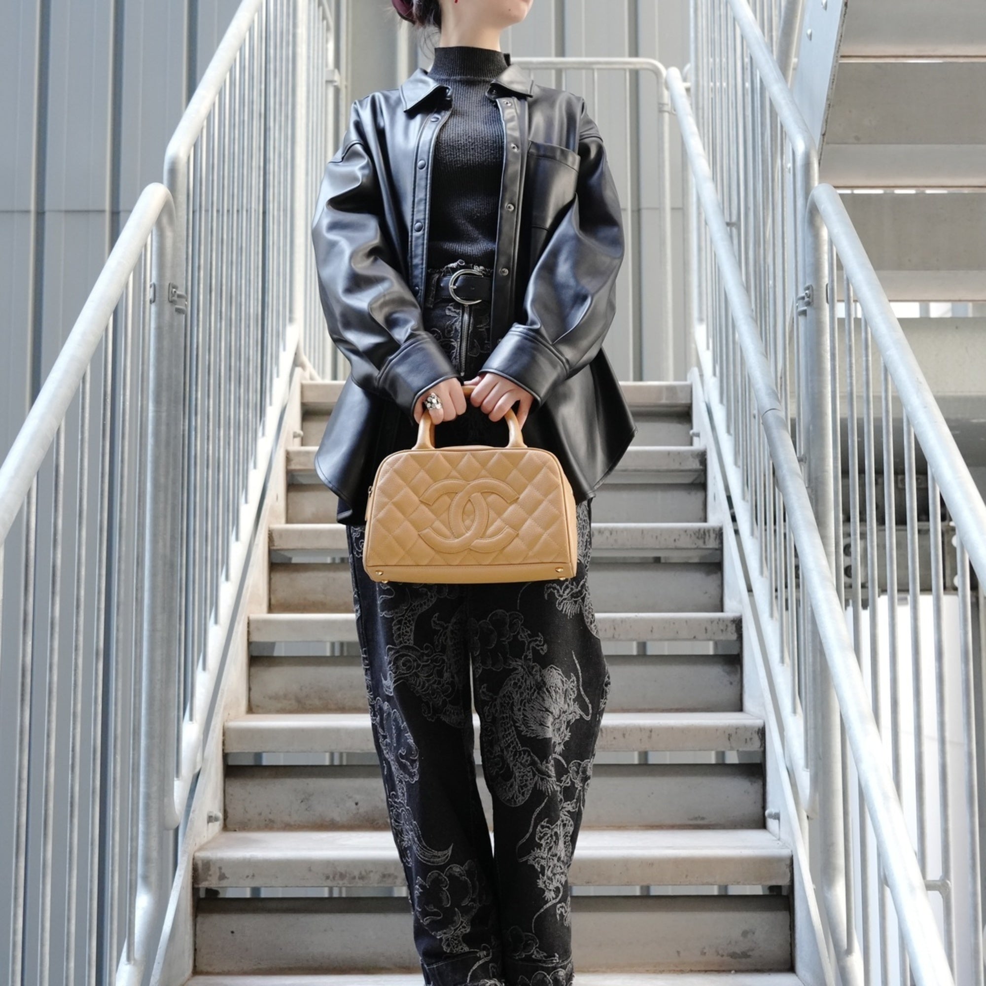 Chanel Beige Grained Calfskin Handbag (Pre-Owned)