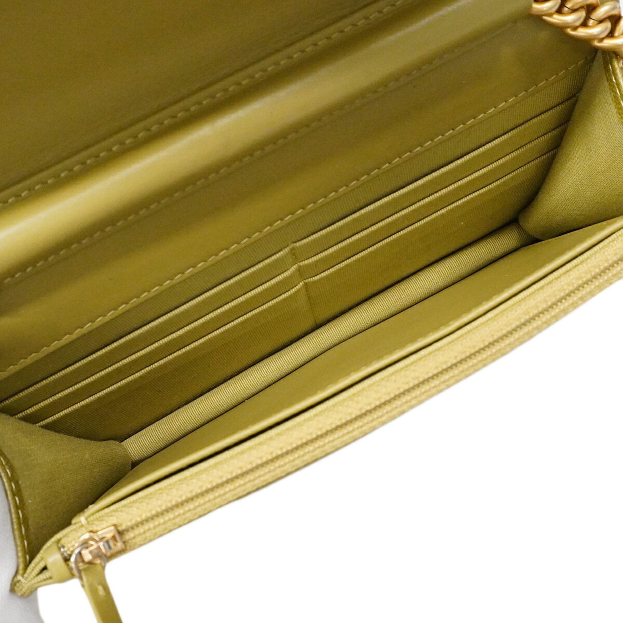 Chanel Khaki Grained Calfskin Chain/Shoulder Wallet (Pre-Owned)