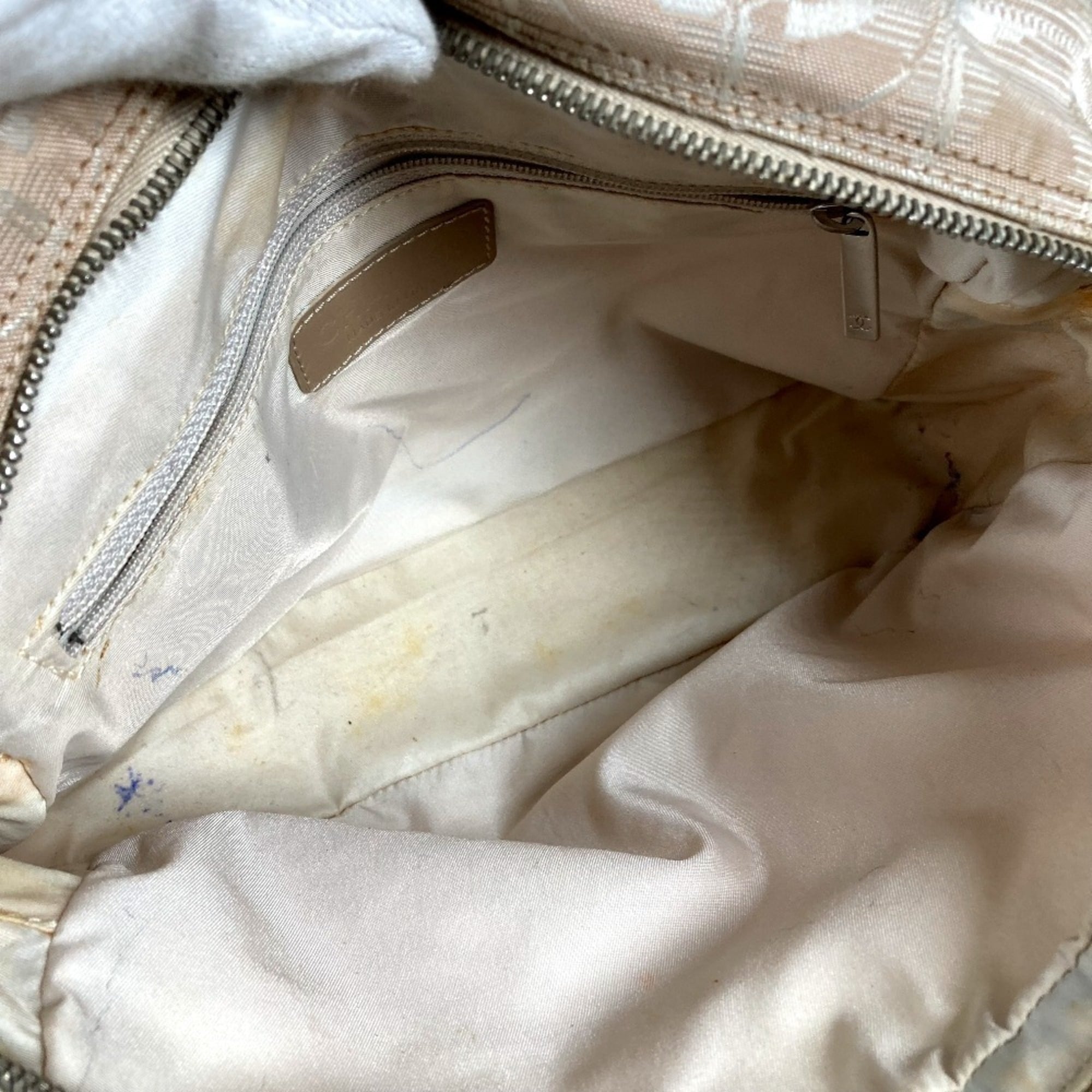 Chanel Beige Nylon Leather Handbag Tote Bag (Pre-Owned)
