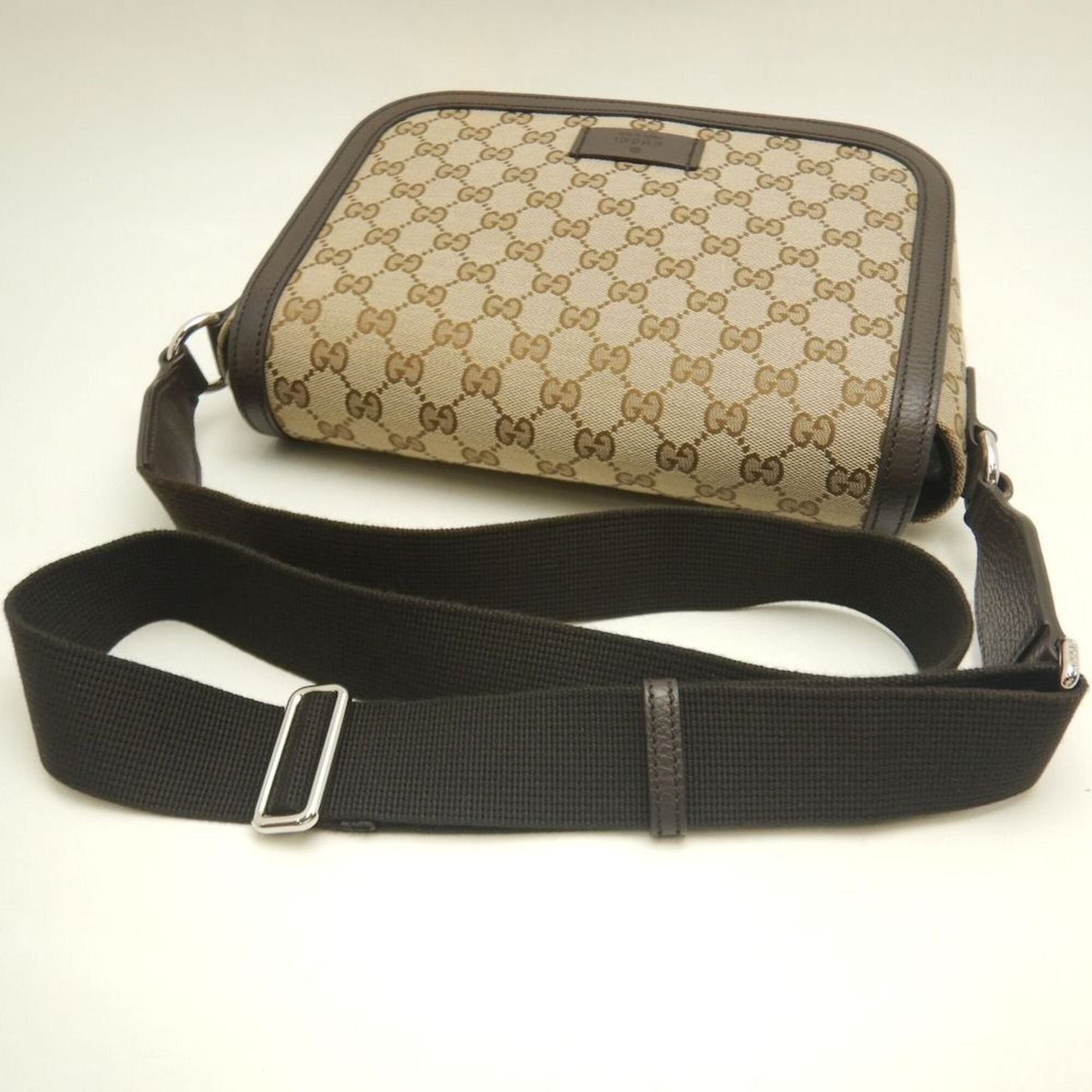 Gucci Gg Canvas Beige Dark Brown Gg Canvas Leather Messenger Bag Shoulder Bag (Pre-Owned)