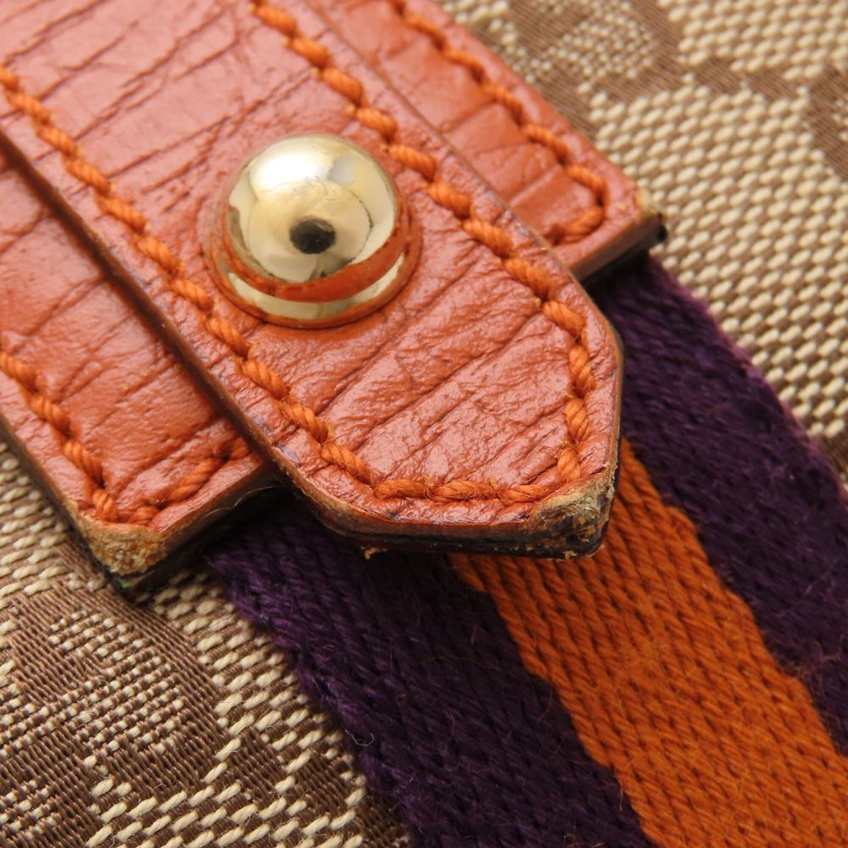 Gucci Sherry Line Beige Orange Purple Gg Canvas Leather Handbag (Pre-Owned)